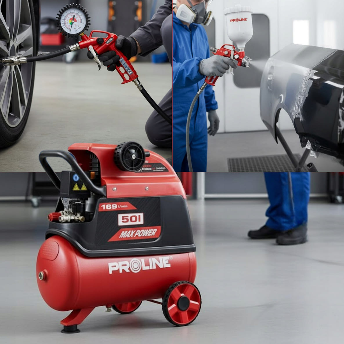 PROLINE TOOLS Oljesmord Kompressor 50L, 169 l/min, 8 bar, 1500W, 26 kg, Proline - 10