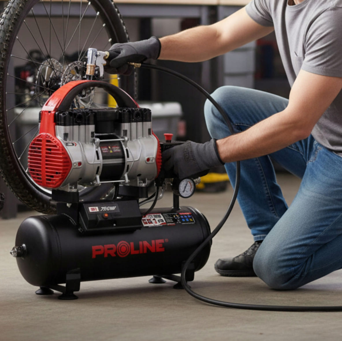 PROLINE TOOLS Olje-fri Kompressor 9L, 750W, 8BAR, 167L/MIN, 58.1 dB, 15 kg, 3-lagers Stål, Proline - 7