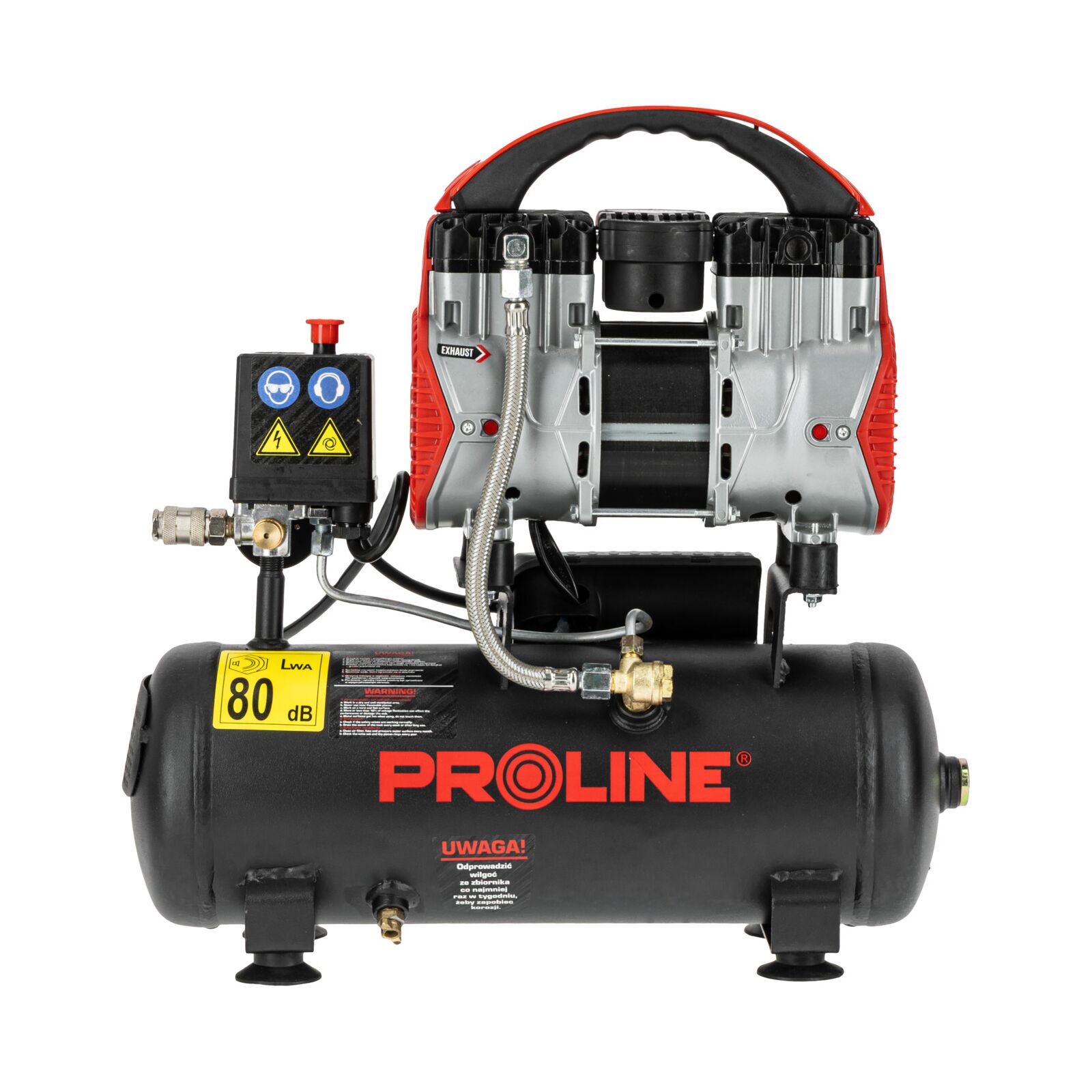 PROLINE TOOLS Olje-fri Kompressor 9L, 750W, 8BAR, 167L/MIN, 58.1 dB, 15 kg, 3-lagers Stål, Proline - 4