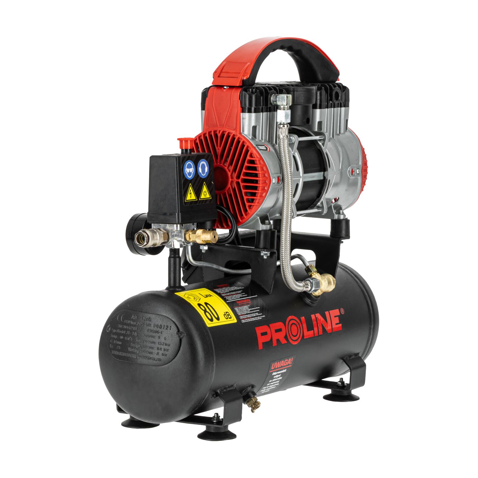 PROLINE TOOLS Olje-fri Kompressor 9L, 750W, 8BAR, 167L/MIN, 58.1 dB, 15 kg, 3-lagers Stål, Proline - 3