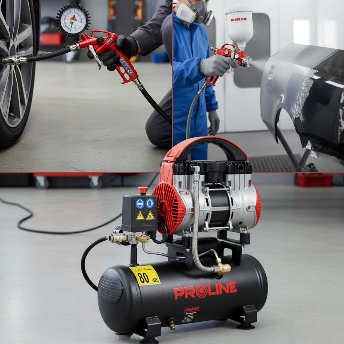 PROLINE TOOLS Olje-fri Kompressor 9L, 750W, 8BAR, 167L/MIN, 58.1 dB, 15 kg, 3-lagers Stål, Proline - 8