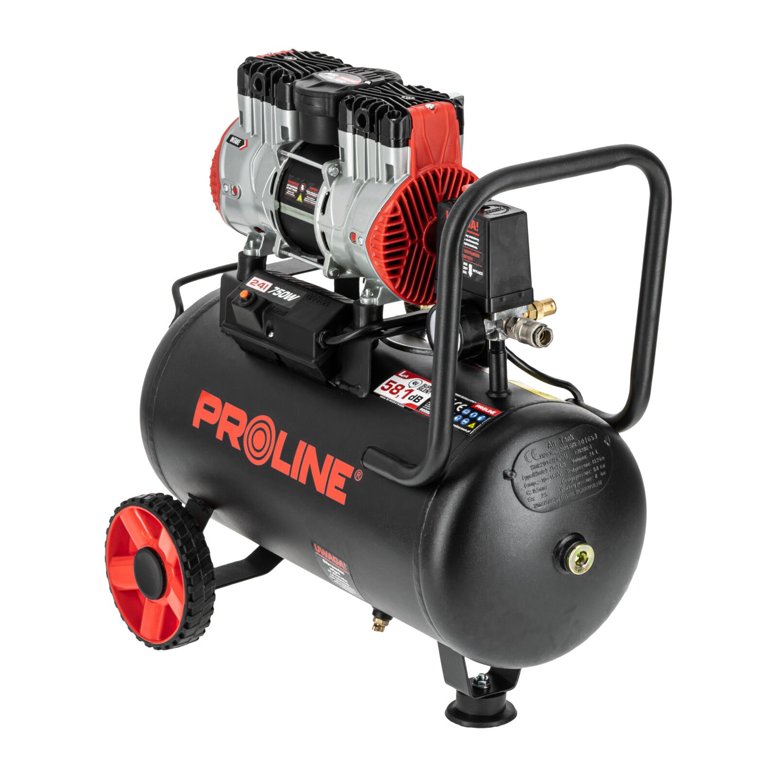 PROLINE TOOLS Olje-fri Kompressor 24L, 750W, 8BAR, 167L/MIN, Tyst Drift, Proline - 4