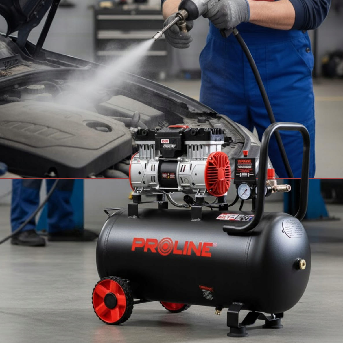 PROLINE TOOLS Kompresor oljefri 50L 254 l/min, 1500W, 8 bar, 58.1 dB, 25 kg, 3-lagers stål, Proline - 8