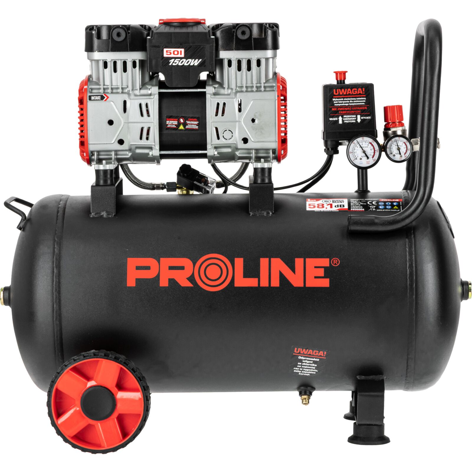 PROLINE TOOLS Kompresor oljefri 50L 254 l/min, 1500W, 8 bar, 58.1 dB, 25 kg, 3-lagers stål, Proline - 4