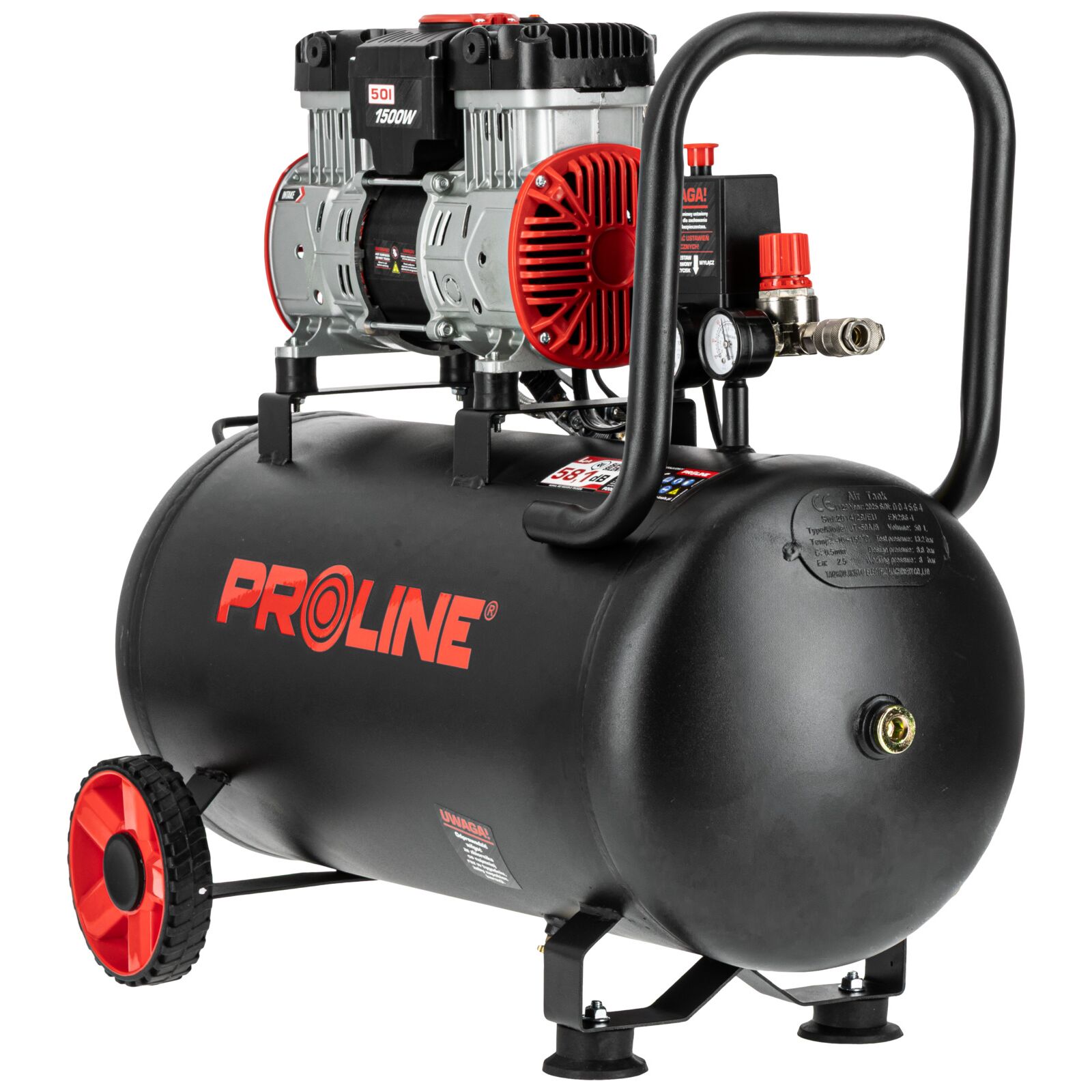 PROLINE TOOLS Kompresor oljefri 50L 254 l/min, 1500W, 8 bar, 58.1 dB, 25 kg, 3-lagers stål, Proline - 5