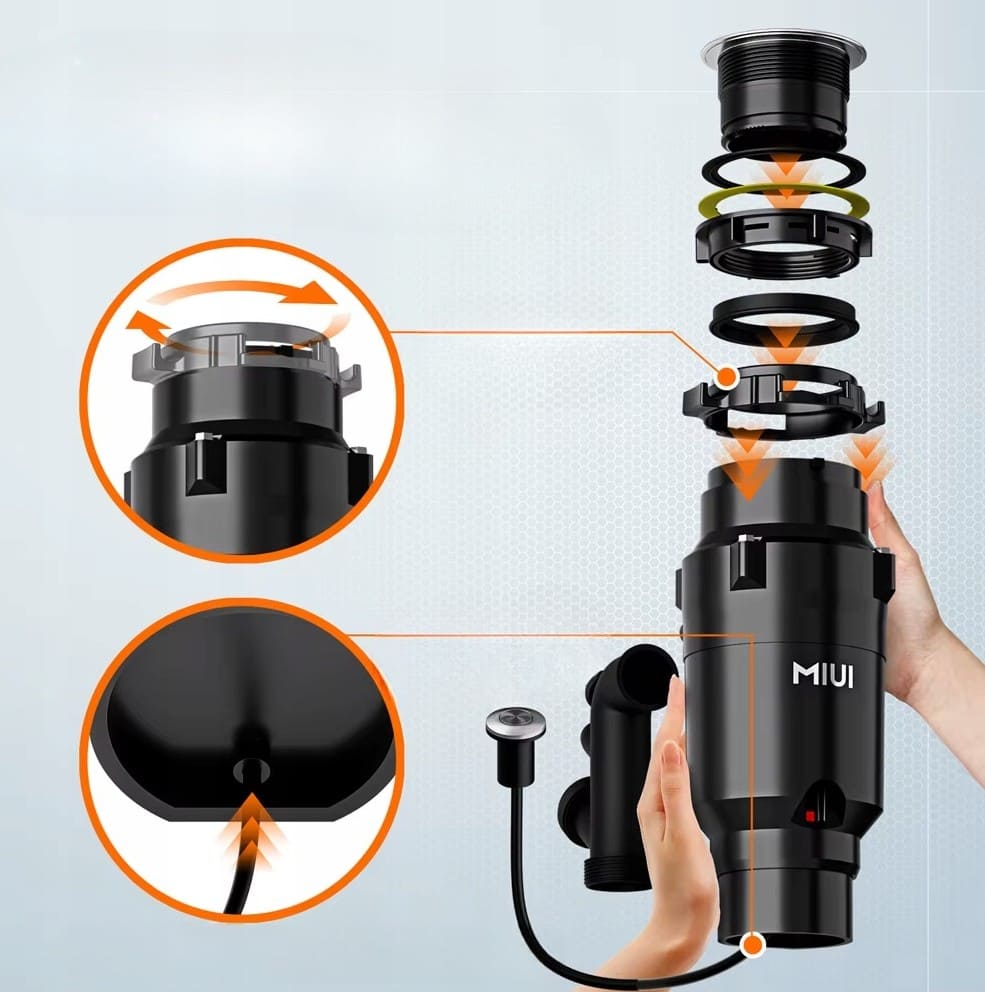 Avfallskvarn 1L, 2300 RPM, kraftfull och tyst matavfallskvarn, MIUI - 4