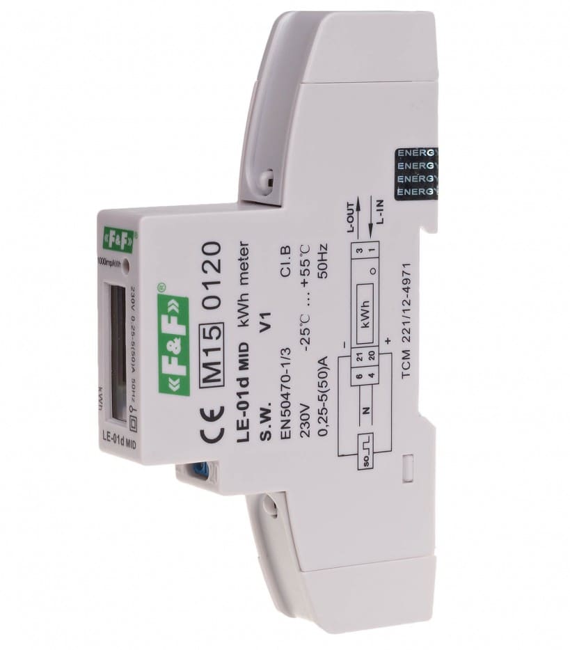 Övriga6 1-fas 230V elektronisk energimätare med impulsutgång, IP20, F&F