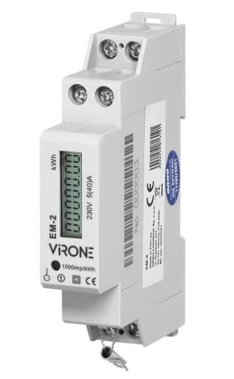 Elmätare 1-fas 230V, för camping, hamnar m.fl., elektronisk energimätare med impulsutgång, IP51, MID certifierad, Virone