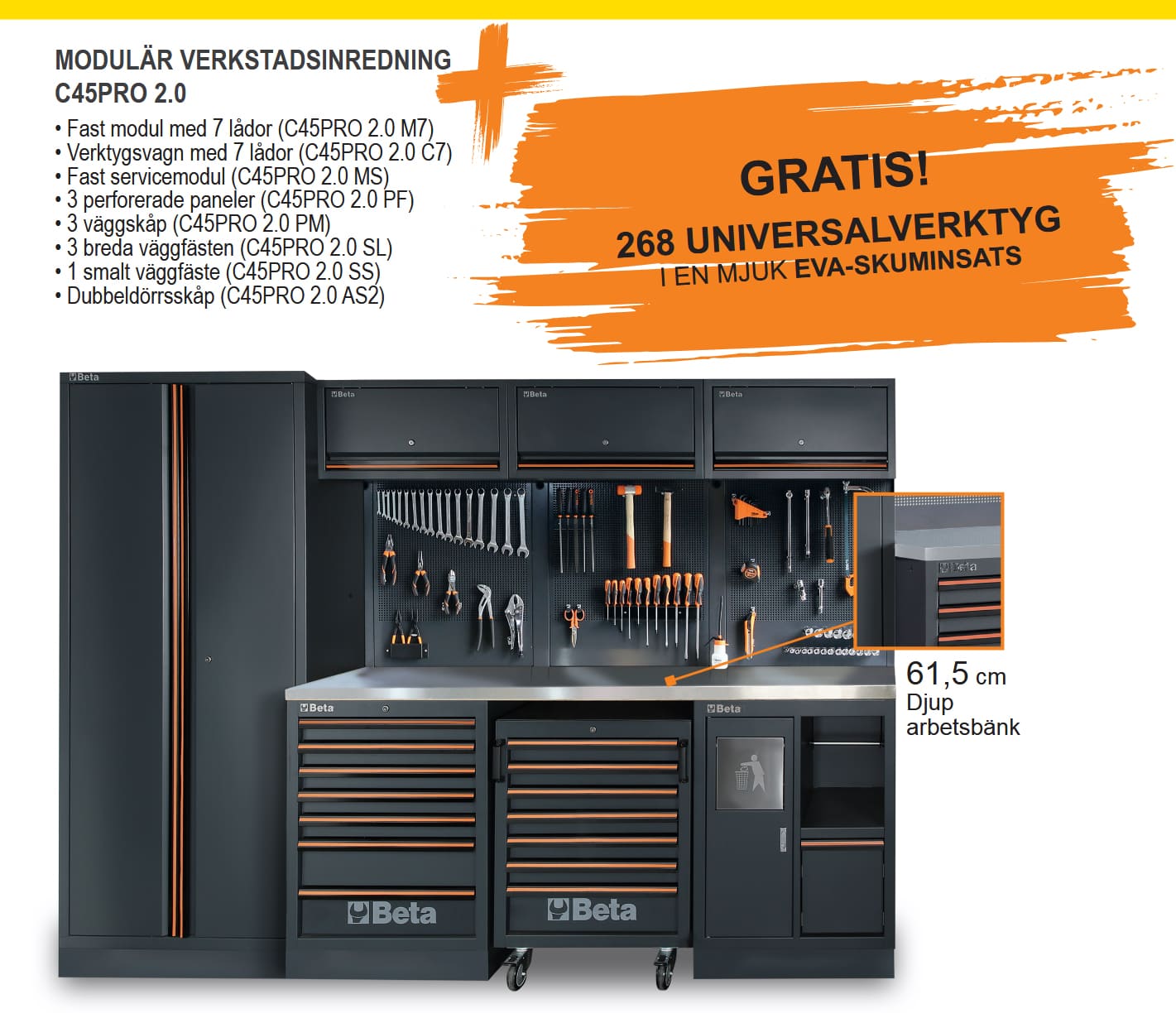 C45PRO 2.0 x – JUST NU: inkl. 268 verktyg och gratis frakt, Komplett Modulär Garageinredning, Verkstadsinredning, BETA Tools KAMPANJ - 3