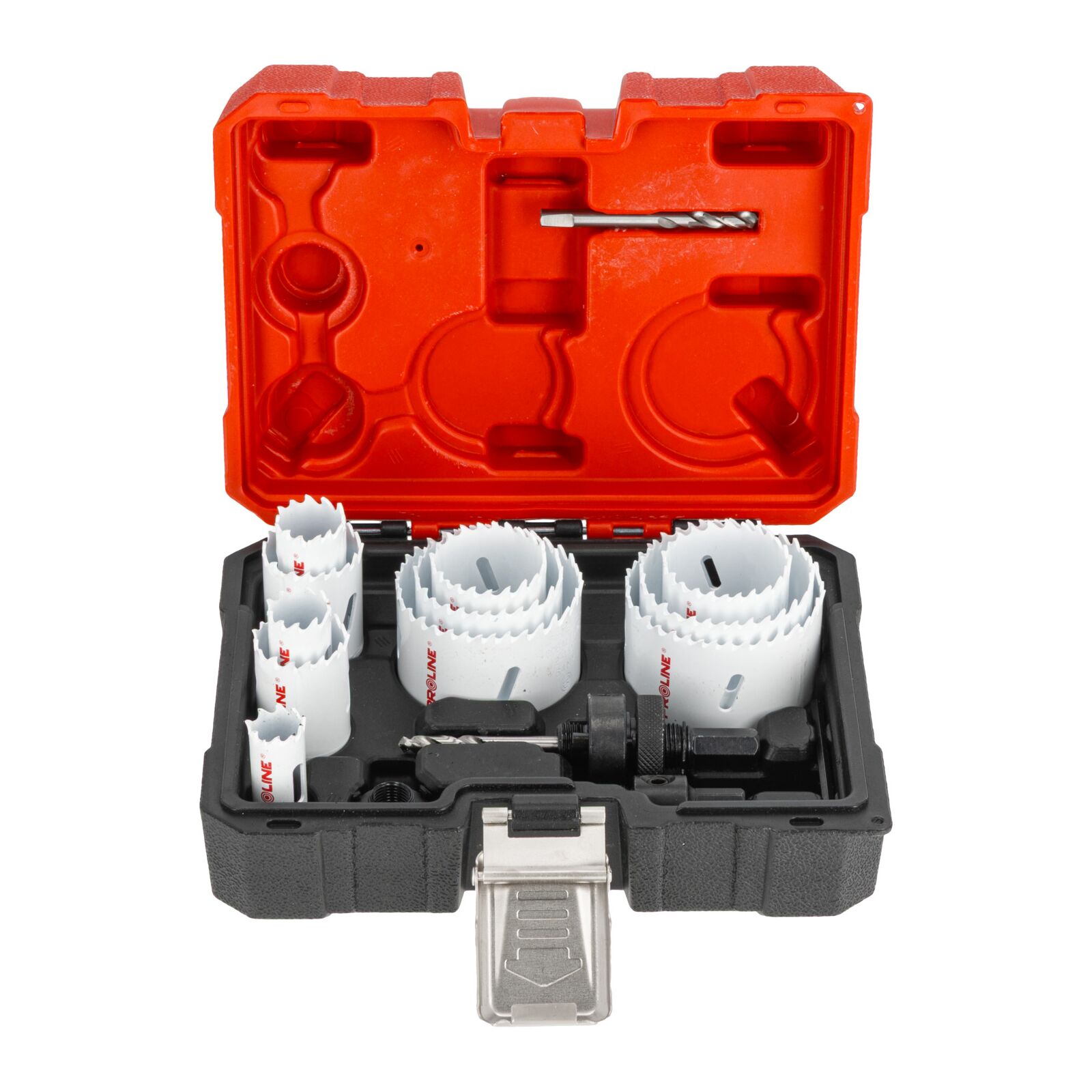 PROLINE TOOLS Hålsågsset bi-metall 11 delar 19-68 mm, HSS M42 med 8% kobolt, 38 mm borrdjup, 4/6 TPI, adaptrar, pilotborr, plastlåda, Proline - 2