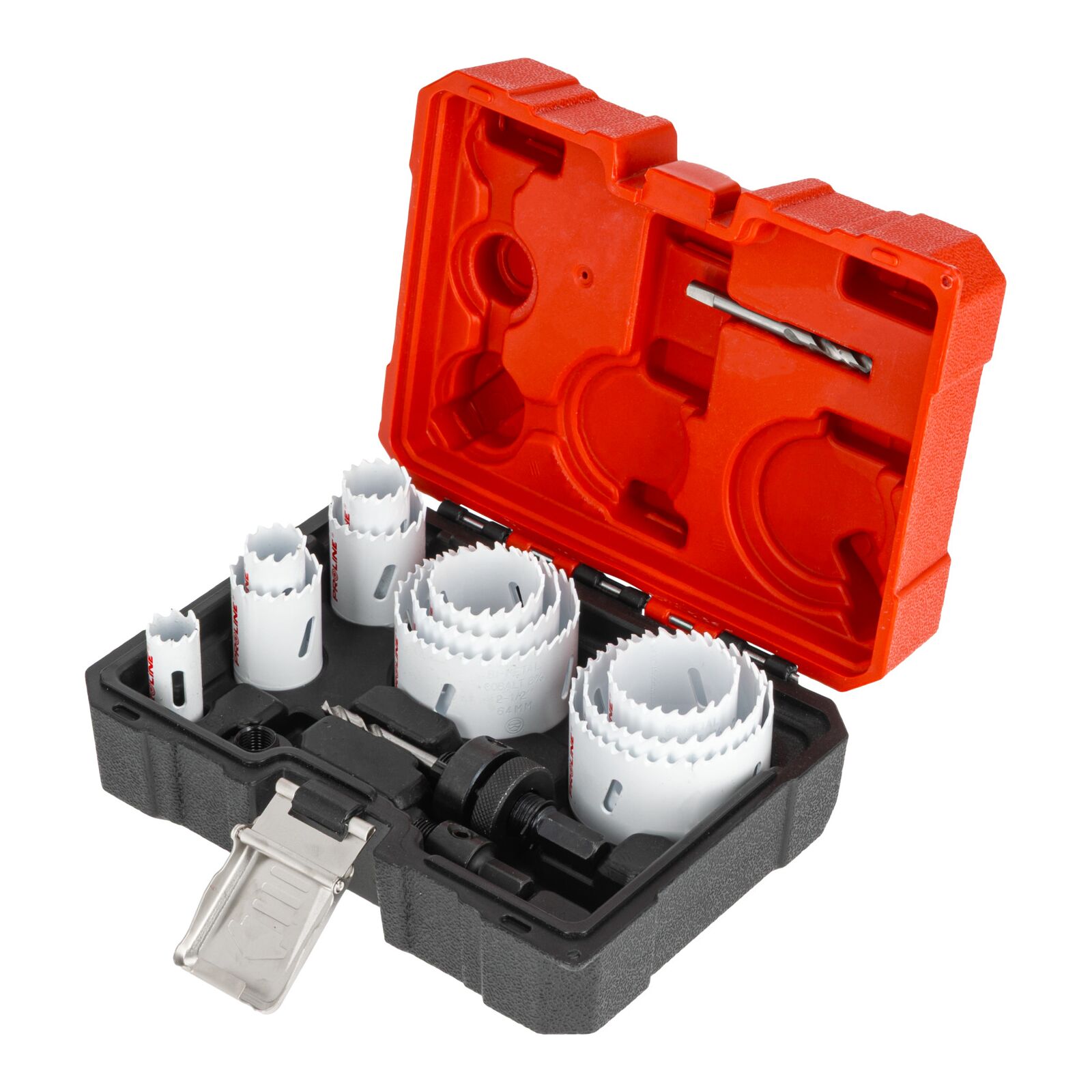 PROLINE TOOLS Hålsågsset bi-metall 11 delar 19-68 mm, HSS M42 med 8% kobolt, 38 mm borrdjup, 4/6 TPI, adaptrar, pilotborr, plastlåda, Proline