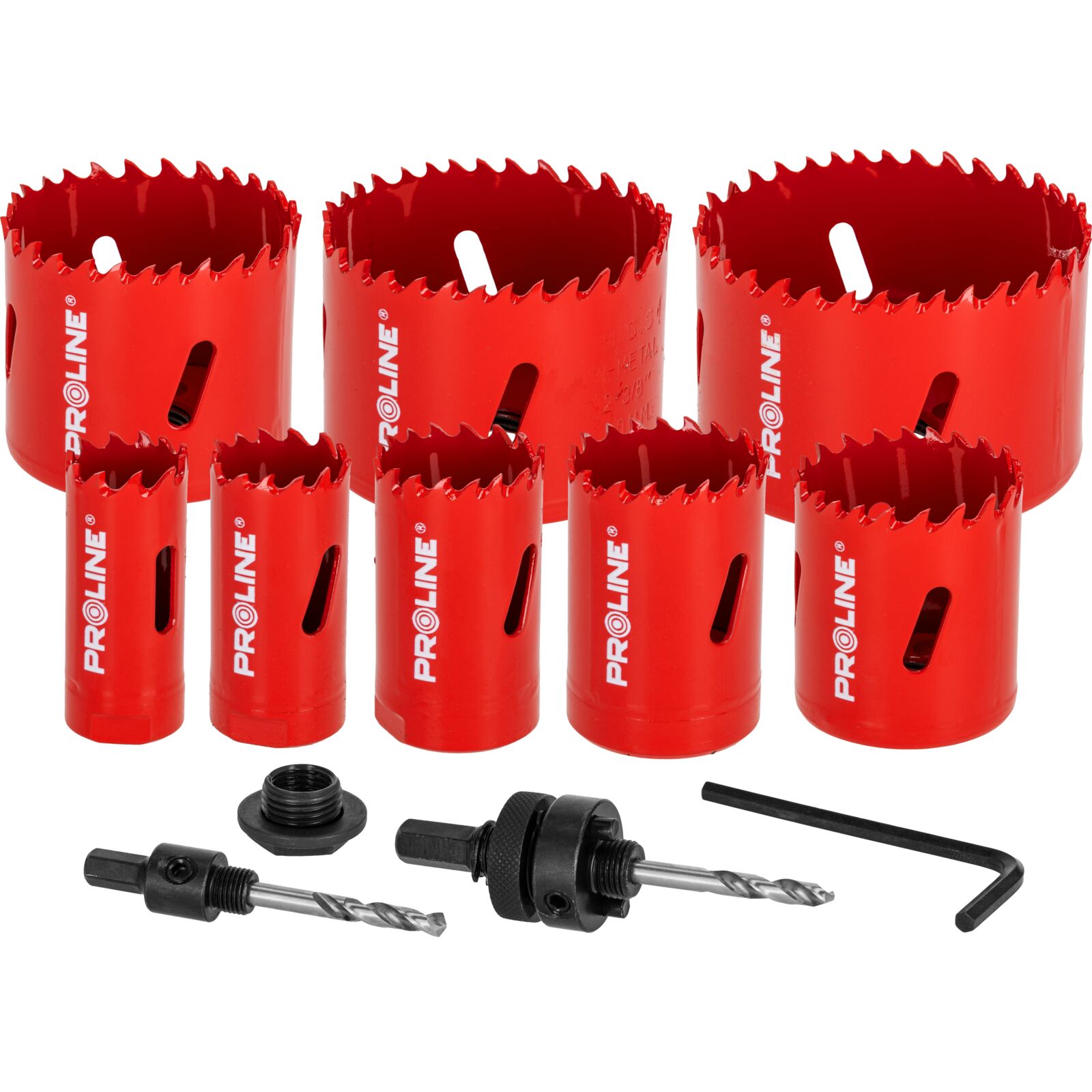 PROLINE TOOLS Hålsågsset bi-metall 8 delar 22-68 mm, HSS M3, 2 adaptrar, pilotborr, 38 mm borrdjup, 4/6 TPI, fjäderstål, Proline - 3