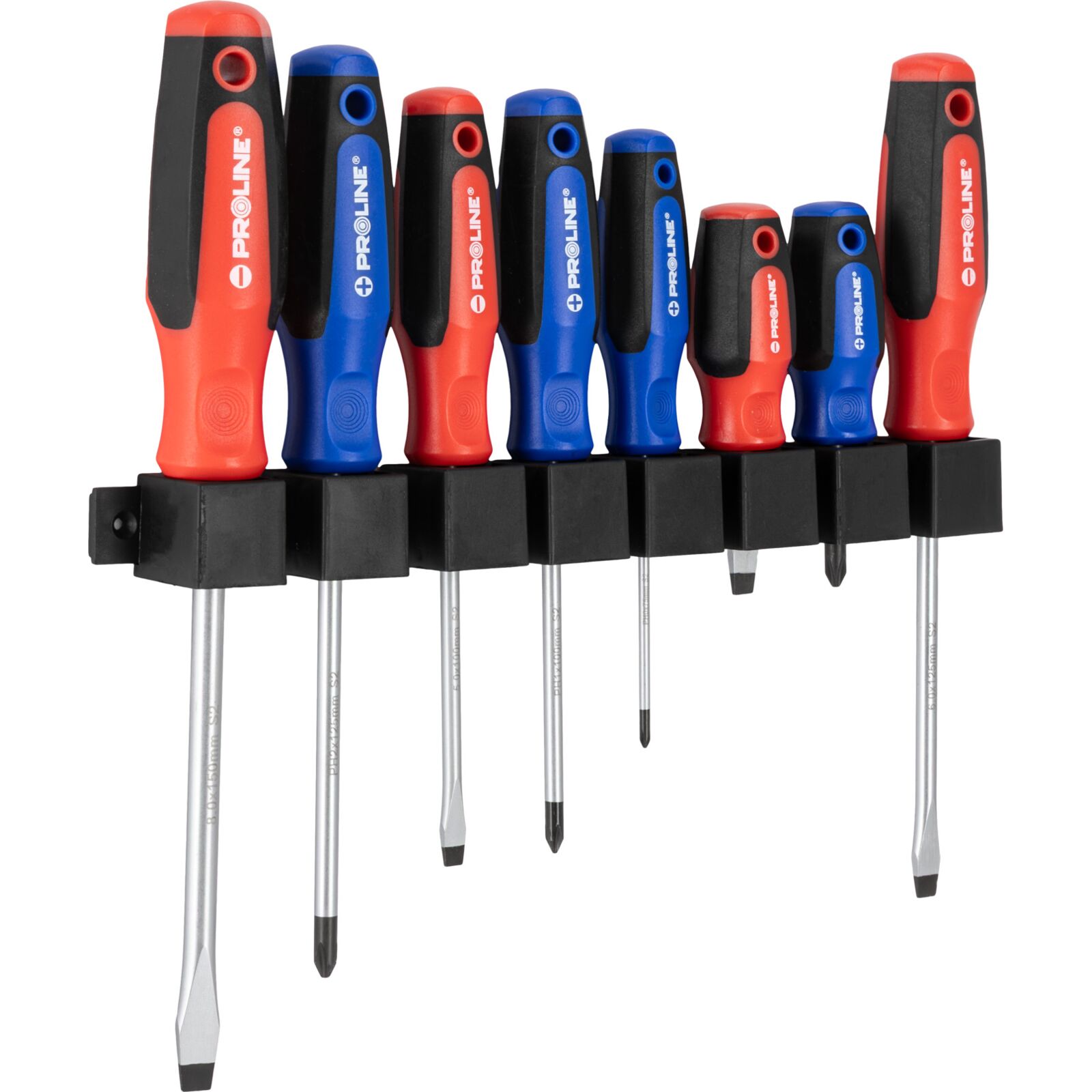 PROLINE TOOLS Skruvmejselsats 8 Delar, S2 Stål HRC 59, Ergonomisk Soft-Touch, Magnetisk, Slitsad och Phillips, Proline - 3