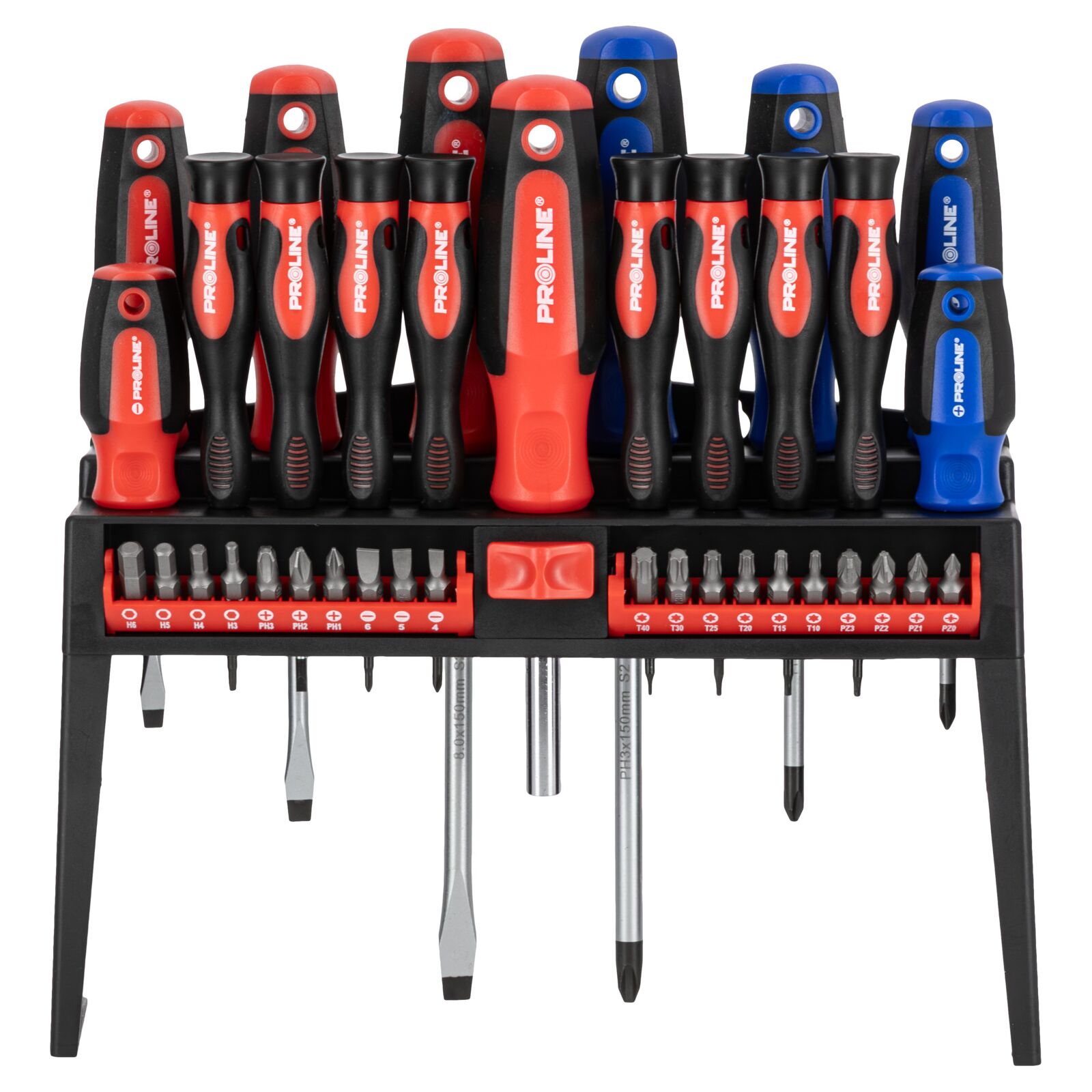PROLINE TOOLS Skruvmejselset 37 delar, S2 stål, HRC 59±2, magnetisk spets, ergonomiskt soft-touch handtag, ställ, Proline - 4