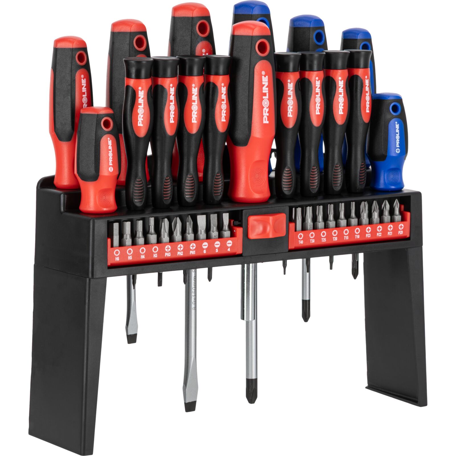 PROLINE TOOLS Skruvmejselset 37 delar, S2 stål, HRC 59±2, magnetisk spets, ergonomiskt soft-touch handtag, ställ, Proline - 3