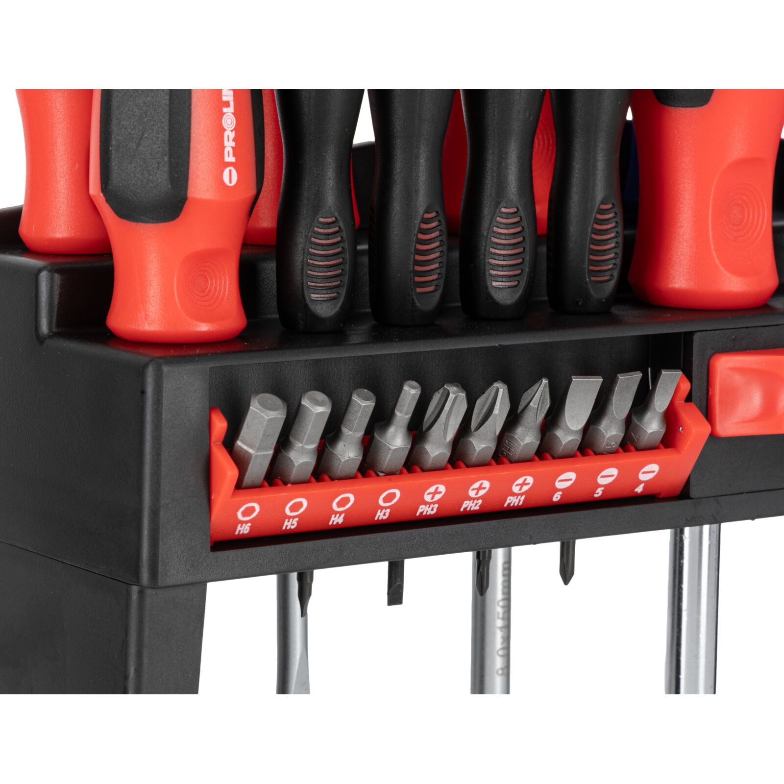 PROLINE TOOLS Skruvmejselset 37 delar, S2 stål, HRC 59±2, magnetisk spets, ergonomiskt soft-touch handtag, ställ, Proline - 5