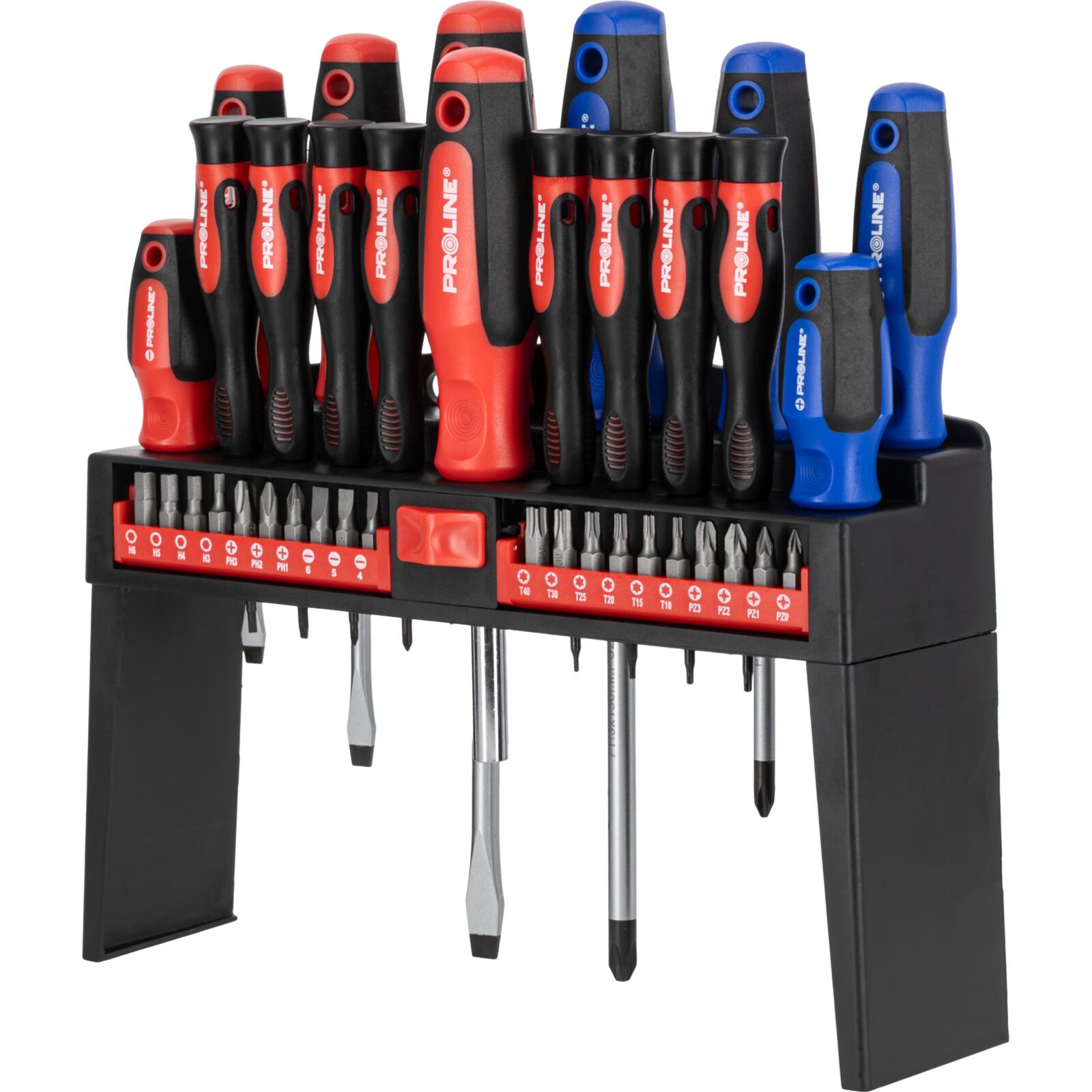 PROLINE TOOLS Skruvmejselset 37 delar, S2 stål, HRC 59±2, magnetisk spets, ergonomiskt soft-touch handtag, ställ, Proline - 2