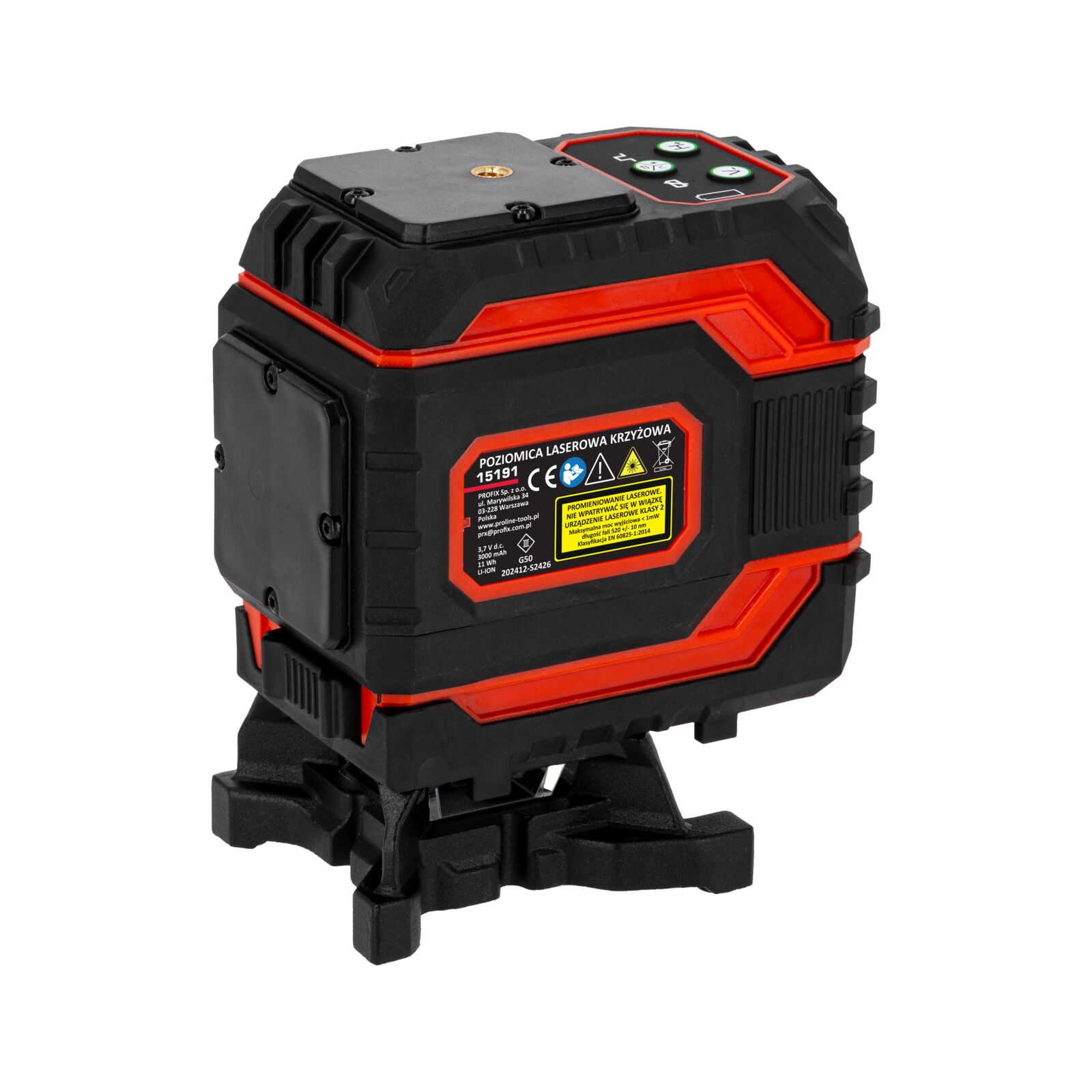 PROLINE TOOLS Laservattenpass 360° grönt korslaserkit 2D självinställande, 2 strålar, l=25m, ±1.5 mm/5m, IP54, Li-Ion 3000mAh, 5/8 och 1/4 stativgänga, Proline