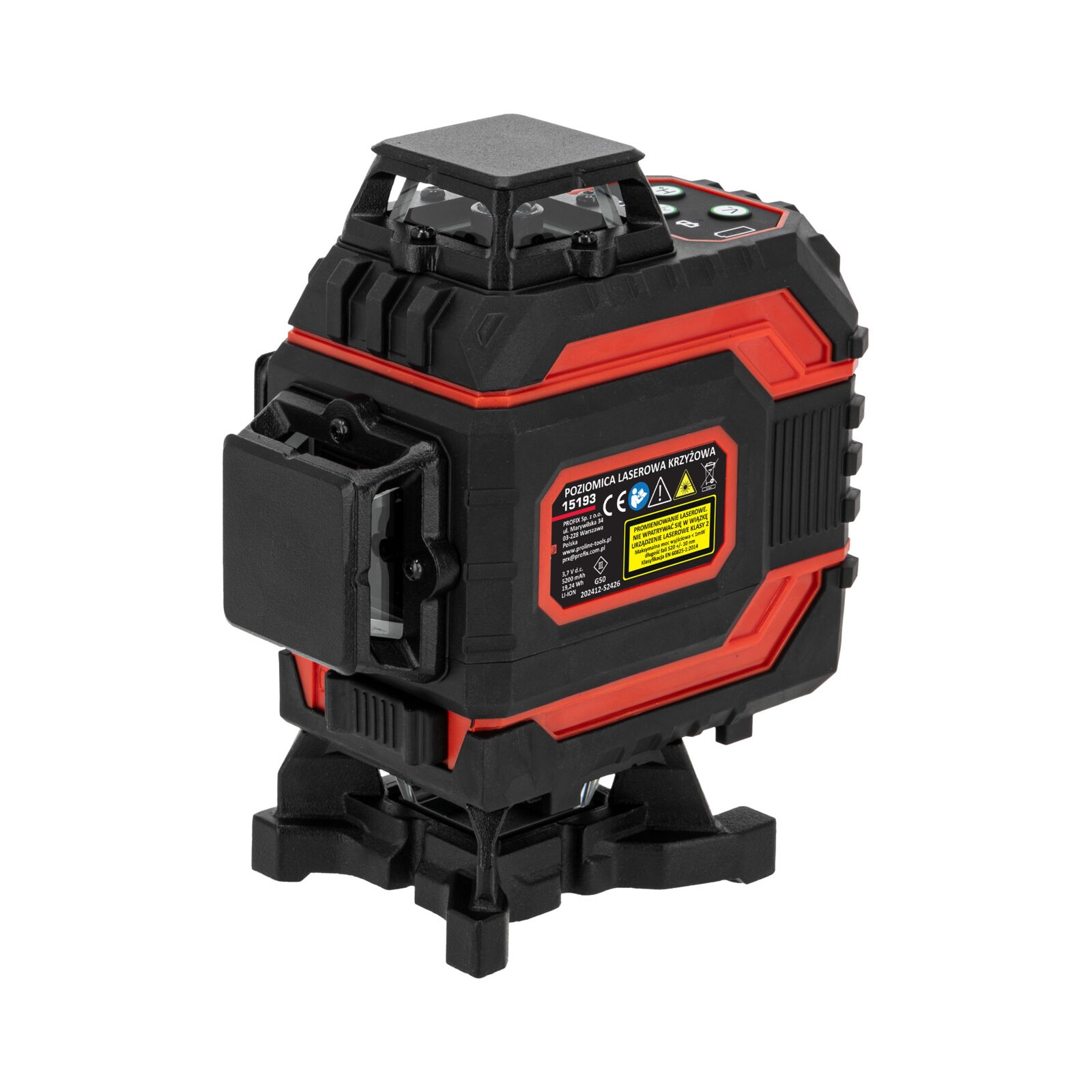 PROLINE TOOLS Laservattenpass 360° grönt korslaserkit 4D självinställande, 4 strålar, ±1.5 mm / 5 m noggrannhet, IP54 skydd, 25 m arbetsområde, Li-Ion 5200 mAh batteri, 5/8 och 1/4 stativgänga, Proline