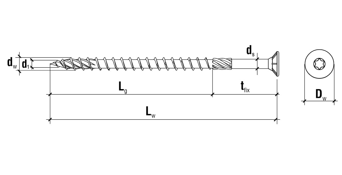 Träskruv TORX C4 försänkt huvud 4 x 30 till 6 x 200, 200 till 1000st per paket, Klimas (Skruvstorlek och mängd : 4 x 30 / 1000 st.) - 6