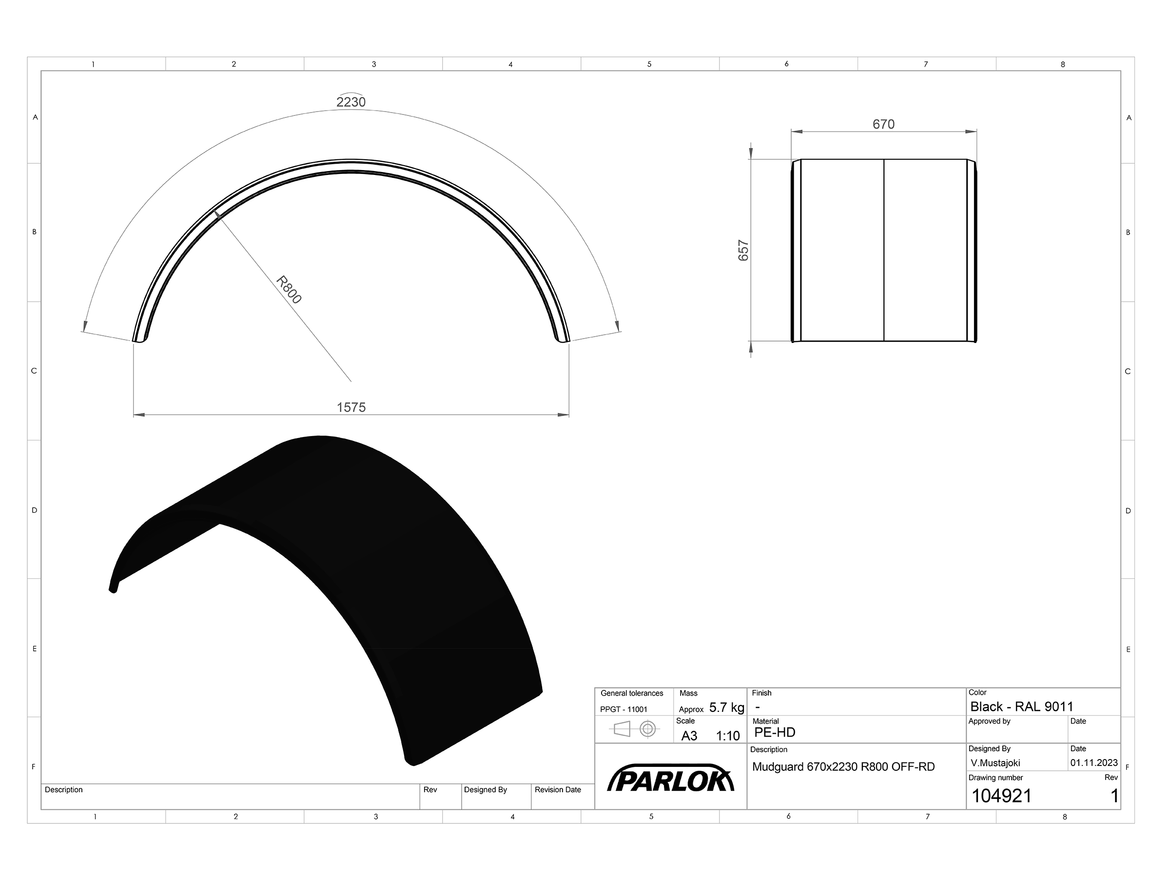 Skärm Parlok OFF-RD 670x2230 R800 - 4