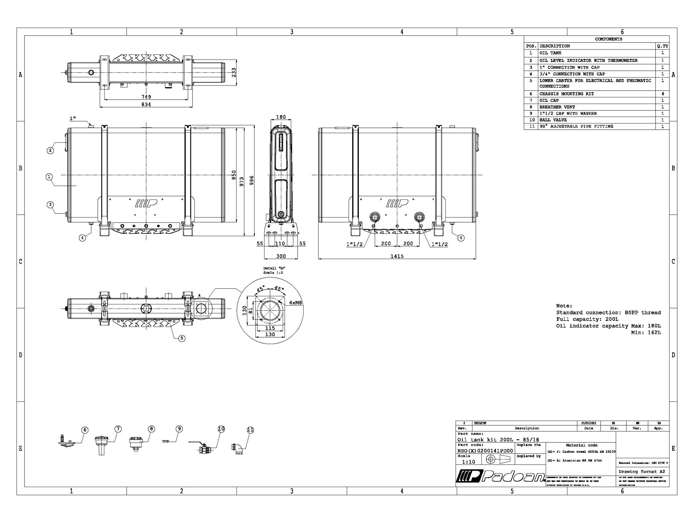 Hydraultank 200 L 1415x850x180 mm bakmonterad ink mount kit - 2