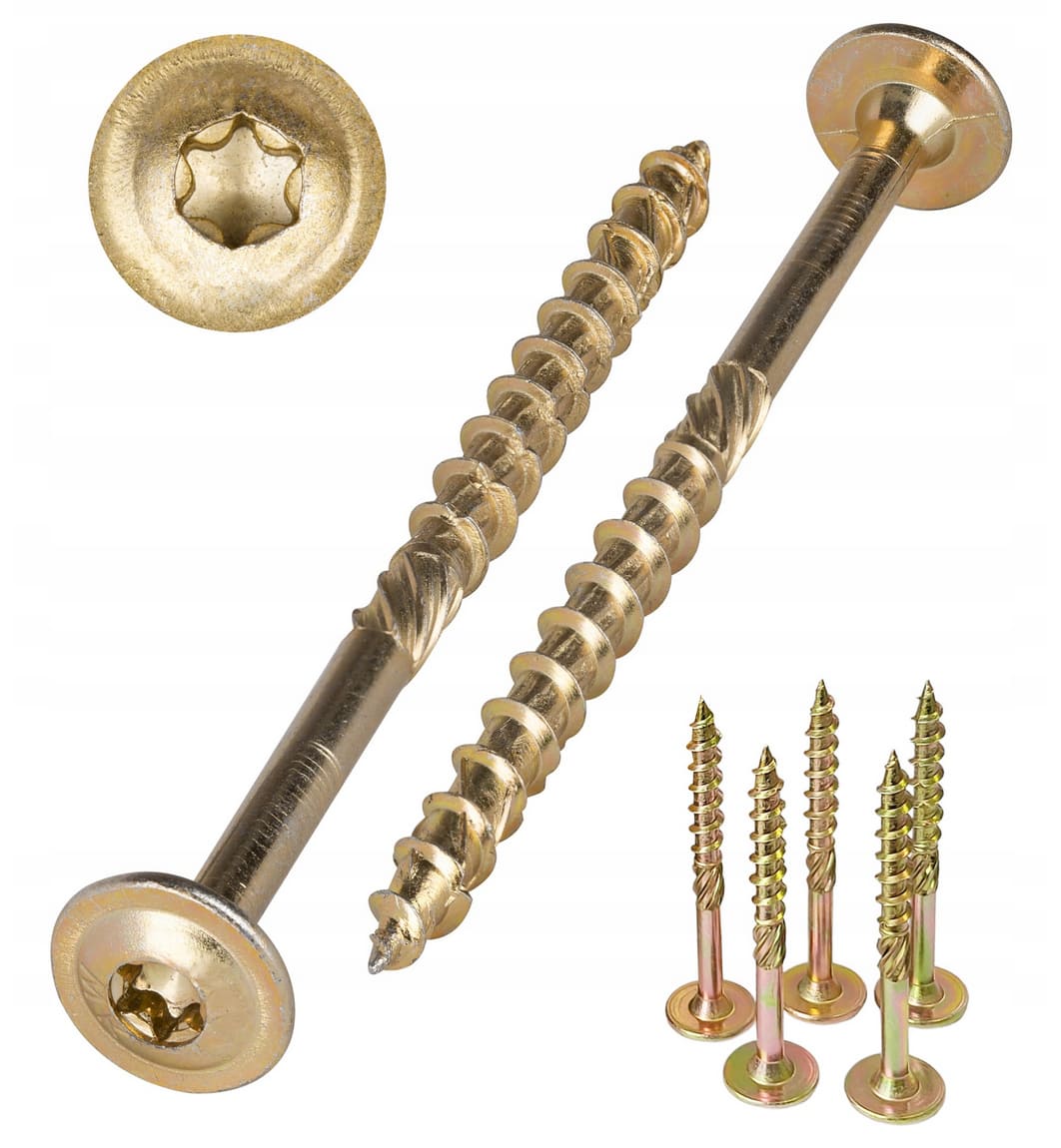 Konstruktionsskruv för trä med brickskalle TX, TORX C4 gulförzinkad, 4 x 30 till 6 x 200, 300 till 1000st per paket, Klimas (Skruvstorlek och mängd : 5 x 50 / 500 st.) - 2