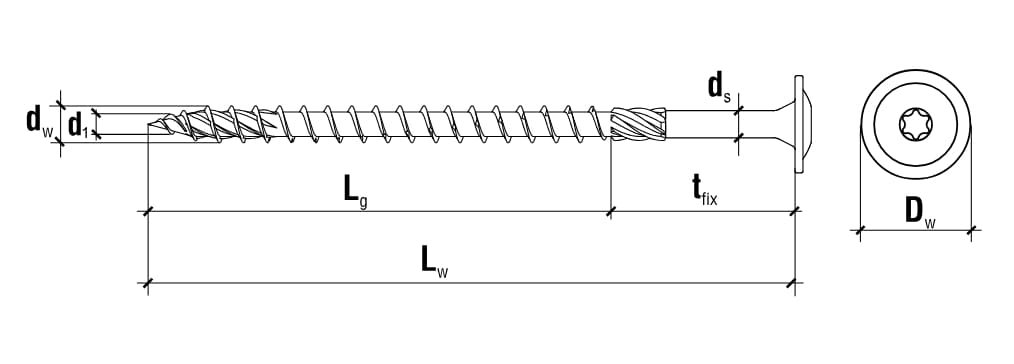 Konstruktionsskruv för trä med brickskalle TX, TORX C4 gulförzinkad, 4 x 30 till 6 x 200, 300 till 1000st per paket, Klimas (Skruvstorlek och mängd : 5 x 60 / 300 st.) - 8