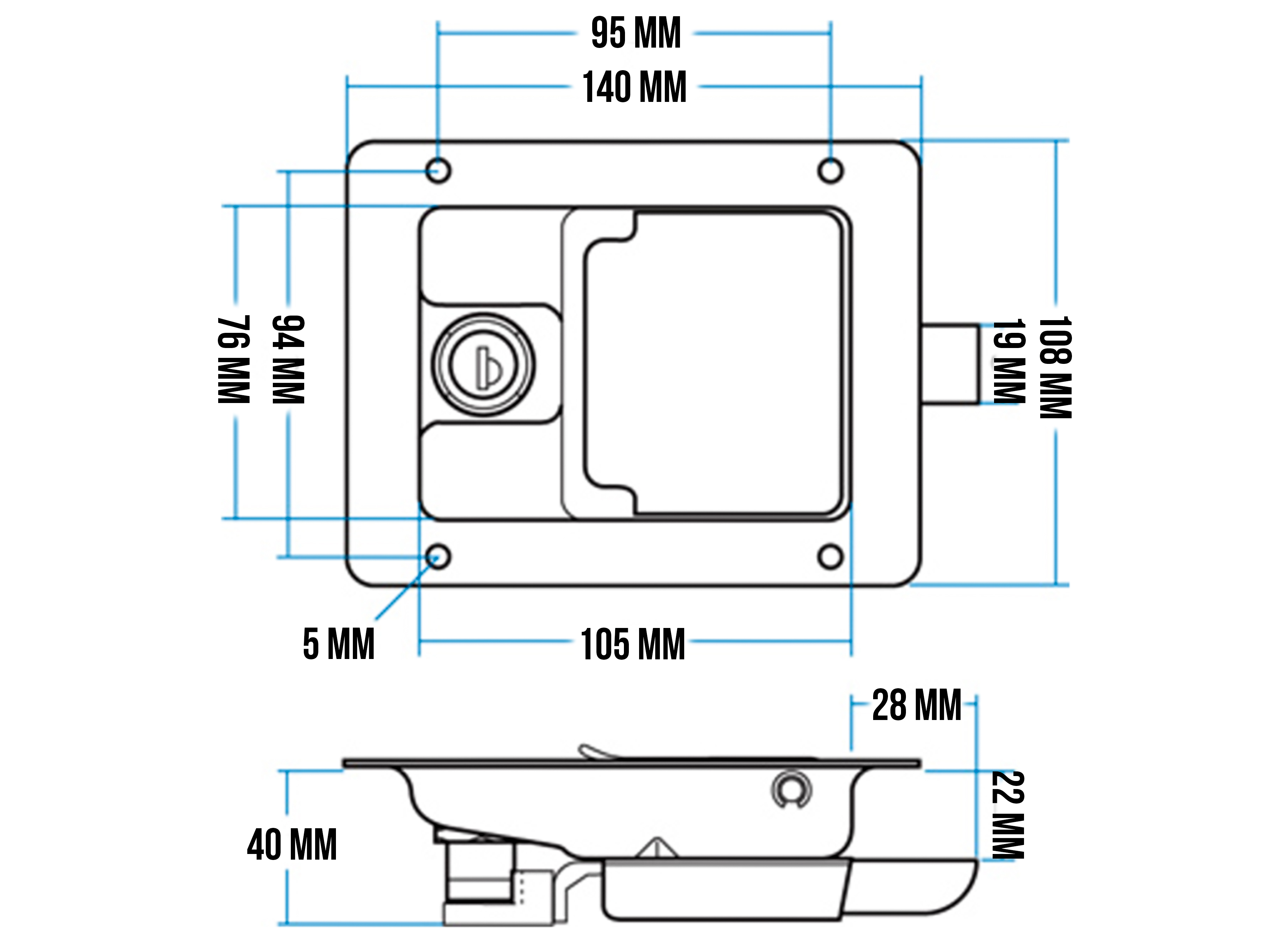 Klaffhandtag 108x140 mm rfs med kolv FS940 - 2