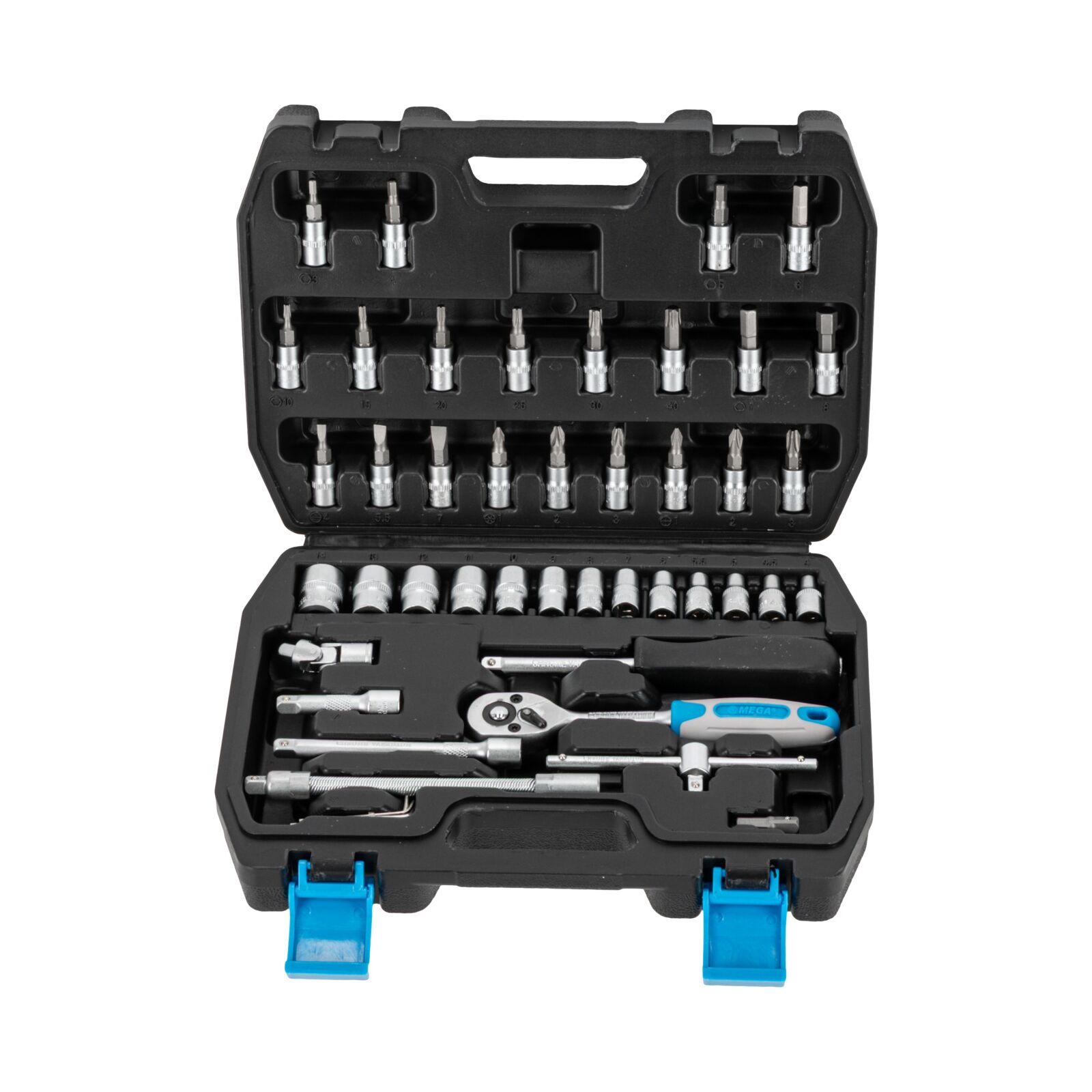 Mega Hylsnyckelsats 46st 1/4, 2 spärrhandtag, bits, hylsor 4-14 mm m.m. - 3