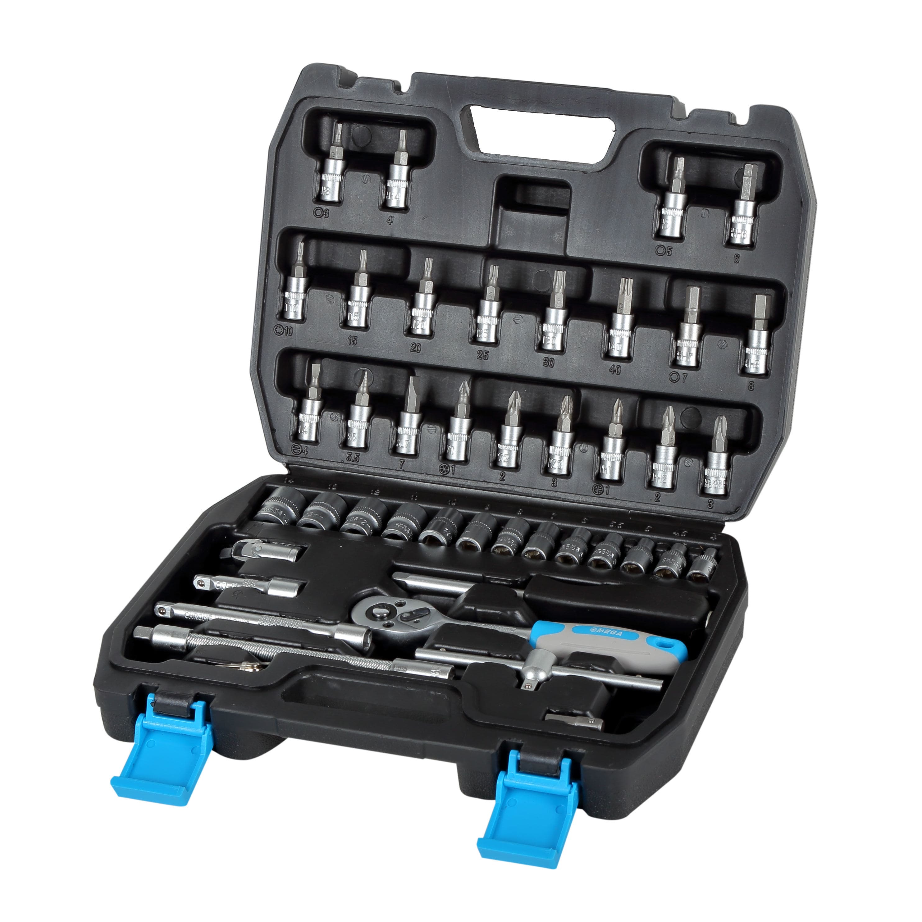 Mega Hylsnyckelsats 46st 1/4, 2 spärrhandtag, bits, hylsor 4-14 mm m.m.