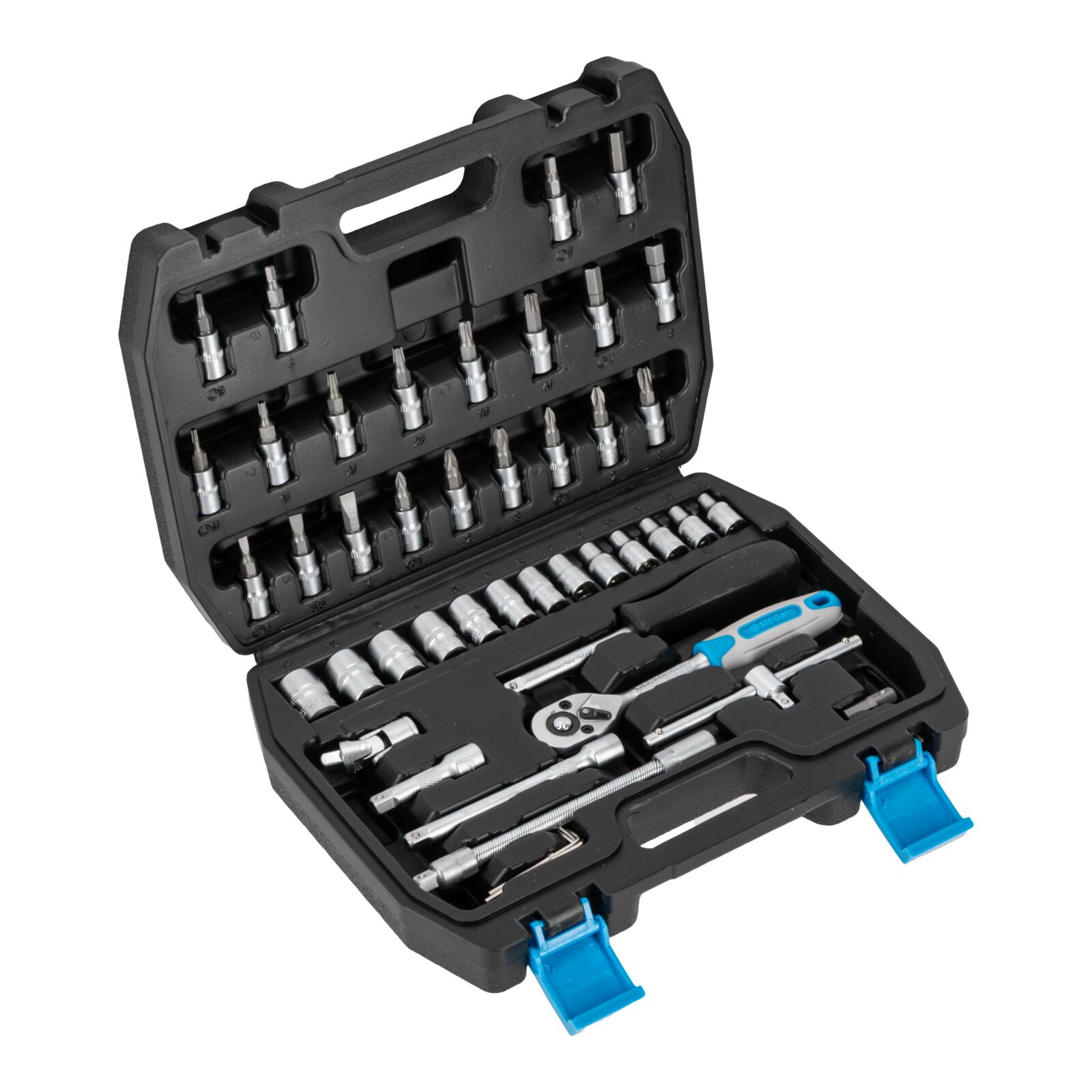 Mega Hylsnyckelsats 46st 1/4, 2 spärrhandtag, bits, hylsor 4-14 mm m.m. - 2