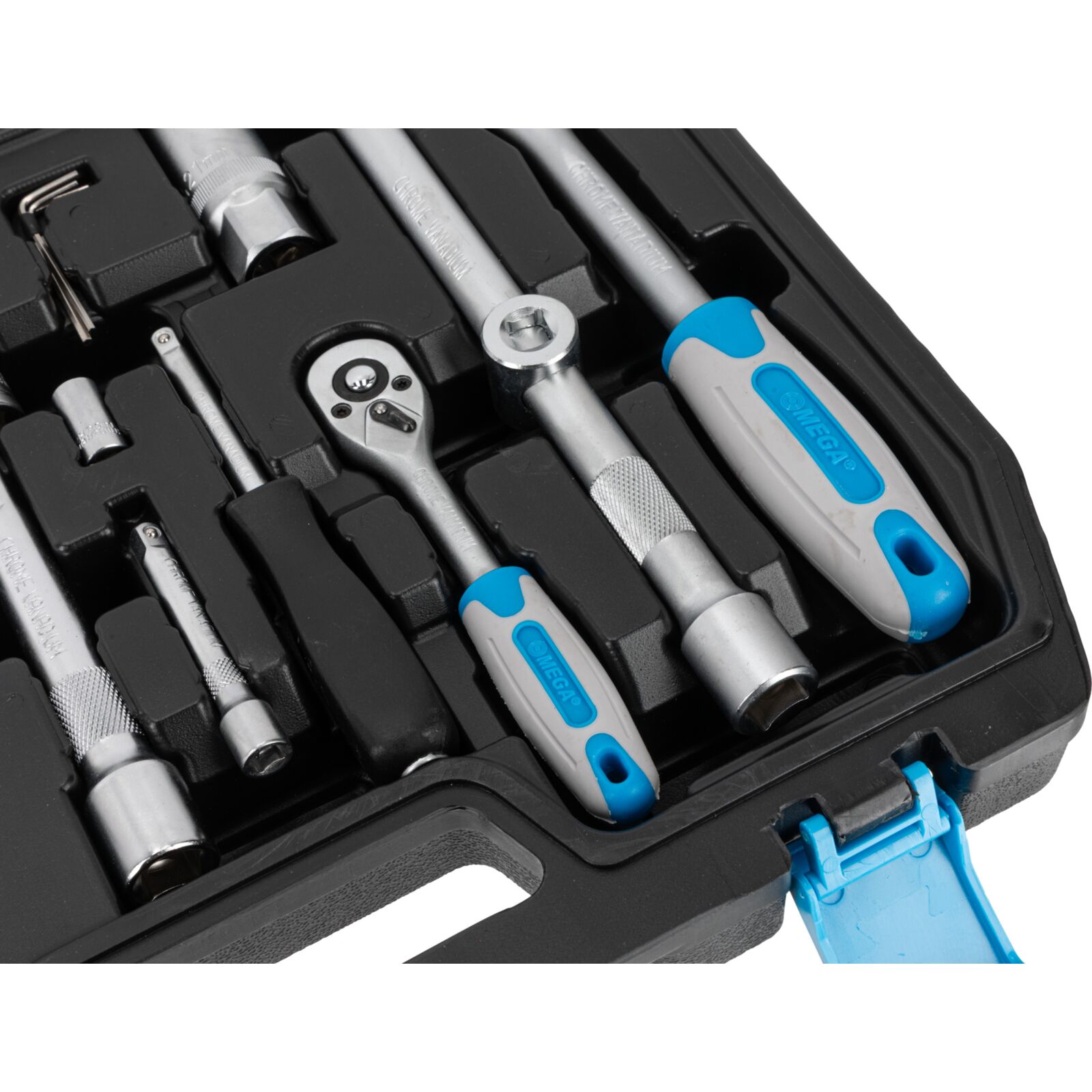 Mega Hylsnyckelsats 72st 1/2, 1/4, hylsor 4-27 mm, 2 spärrhandtag, bits m.m. - 4