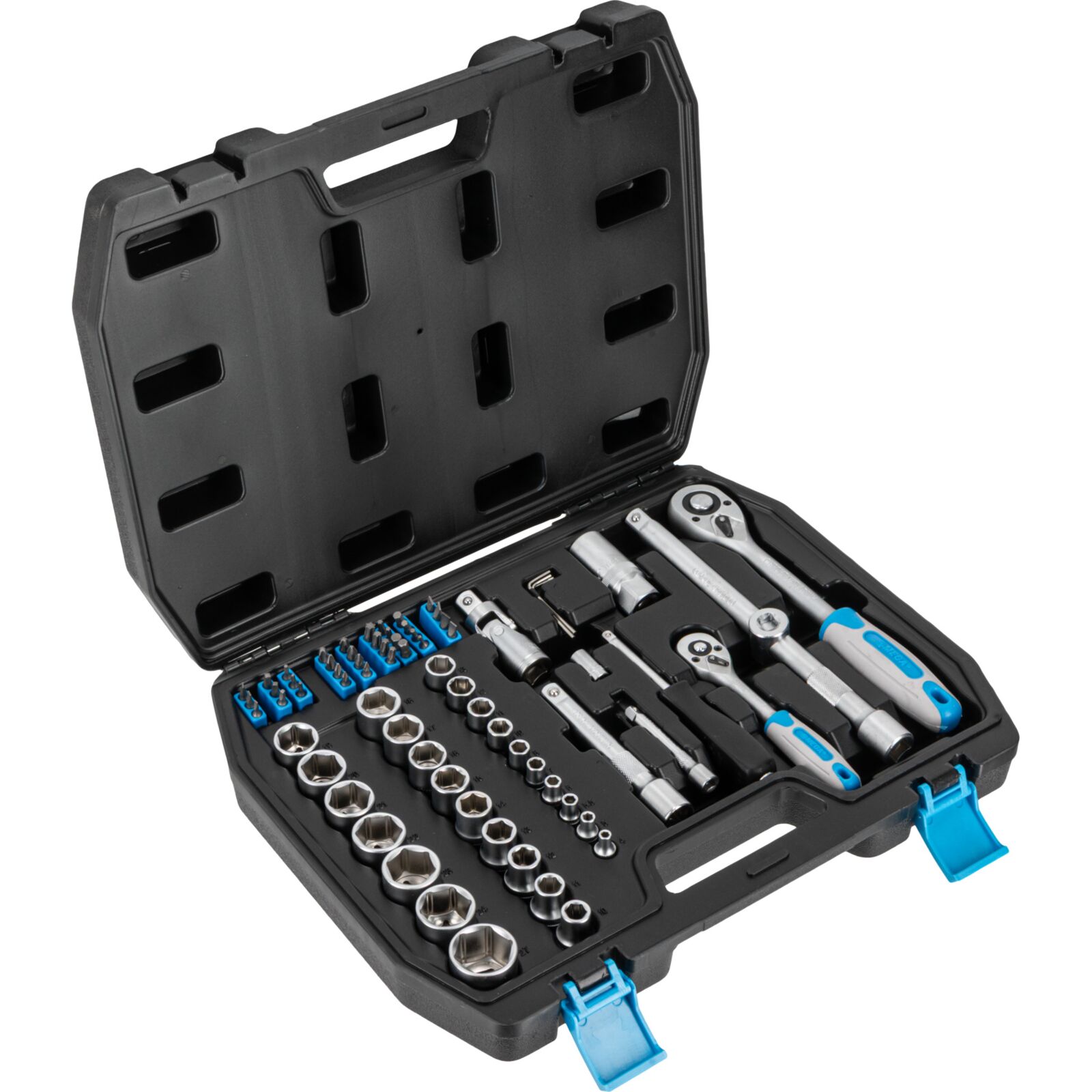 Mega Hylsnyckelsats 72st 1/2, 1/4, hylsor 4-27 mm, 2 spärrhandtag, bits m.m. - 2