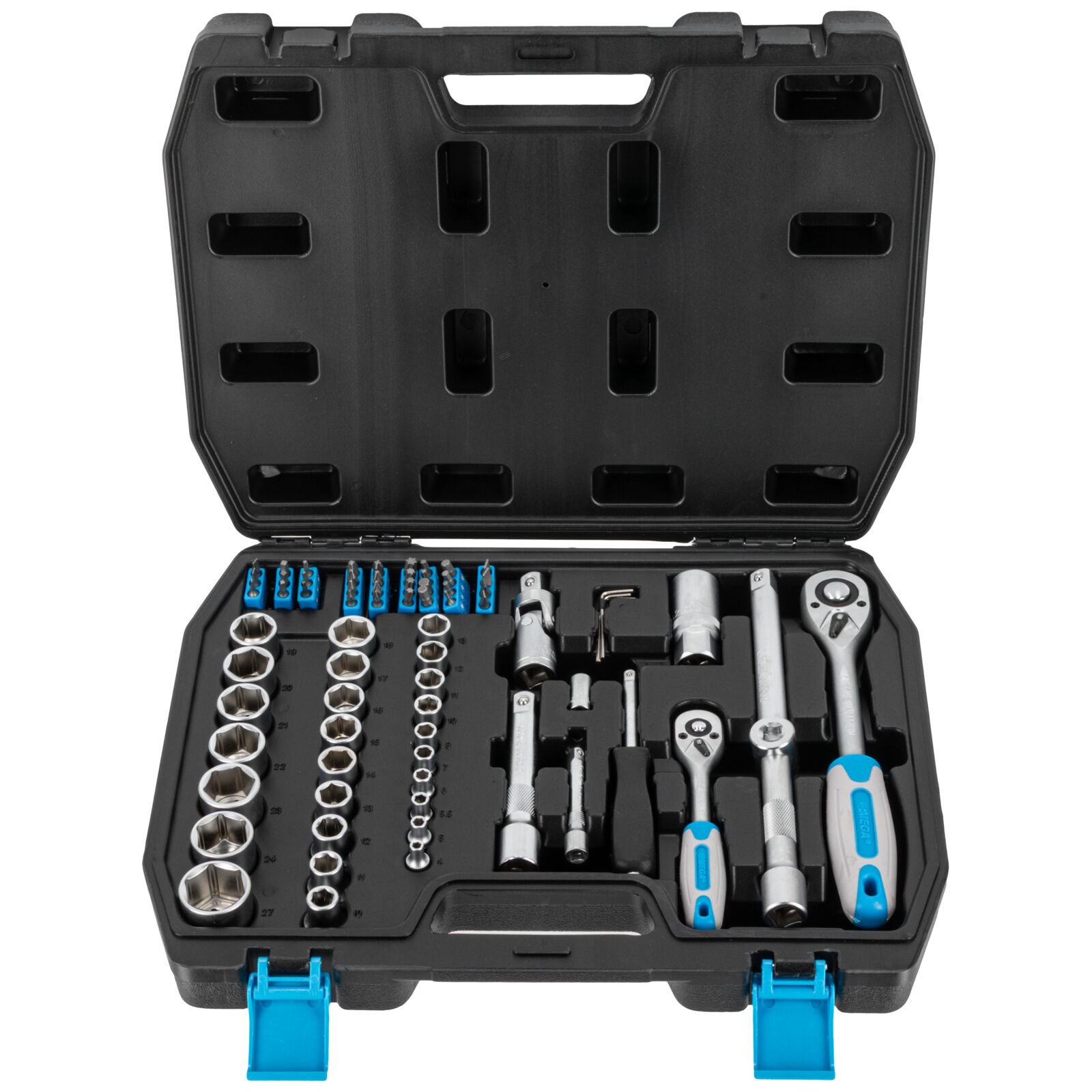 Mega Hylsnyckelsats 72st 1/2, 1/4, hylsor 4-27 mm, 2 spärrhandtag, bits m.m. - 3