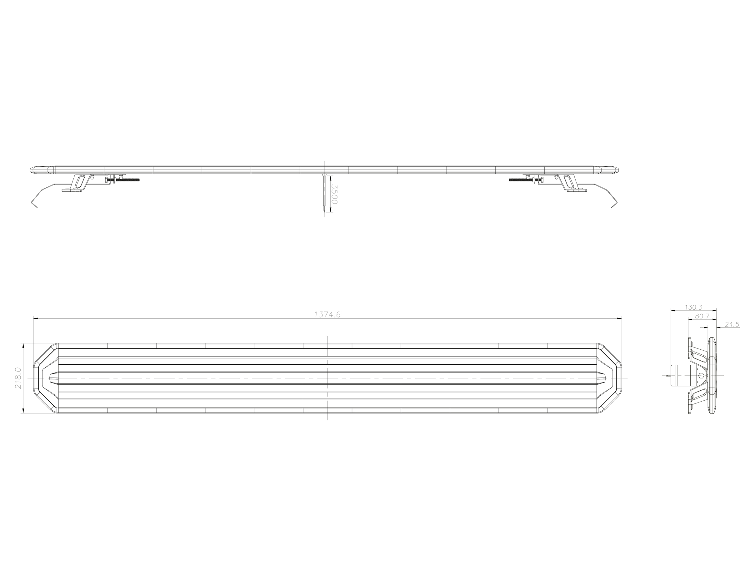 BriodLights Horizon LED varningsljusramp 72” (1832mm) 5m ADR
