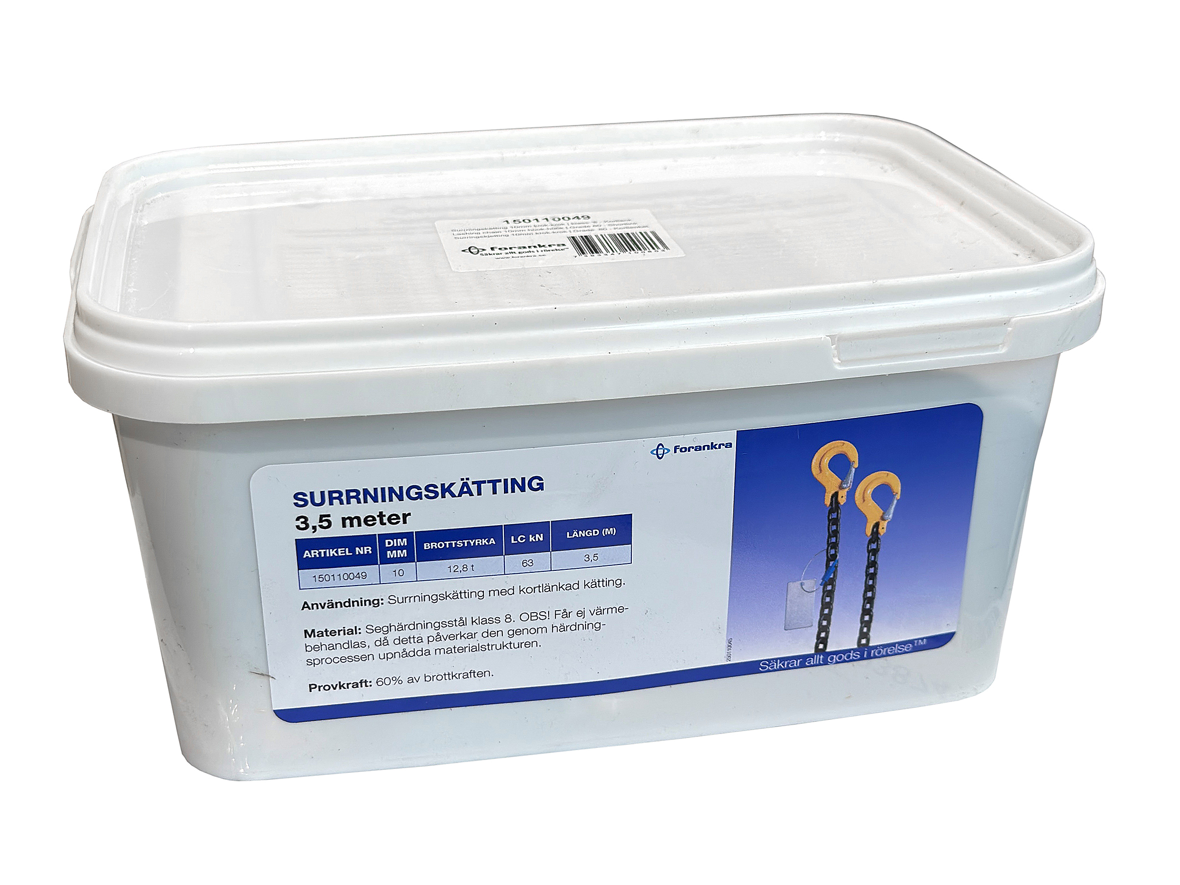 Surrningskätting 10 mm krok-krok 12,8 t 3,5 m svart/gul 1 st - 2