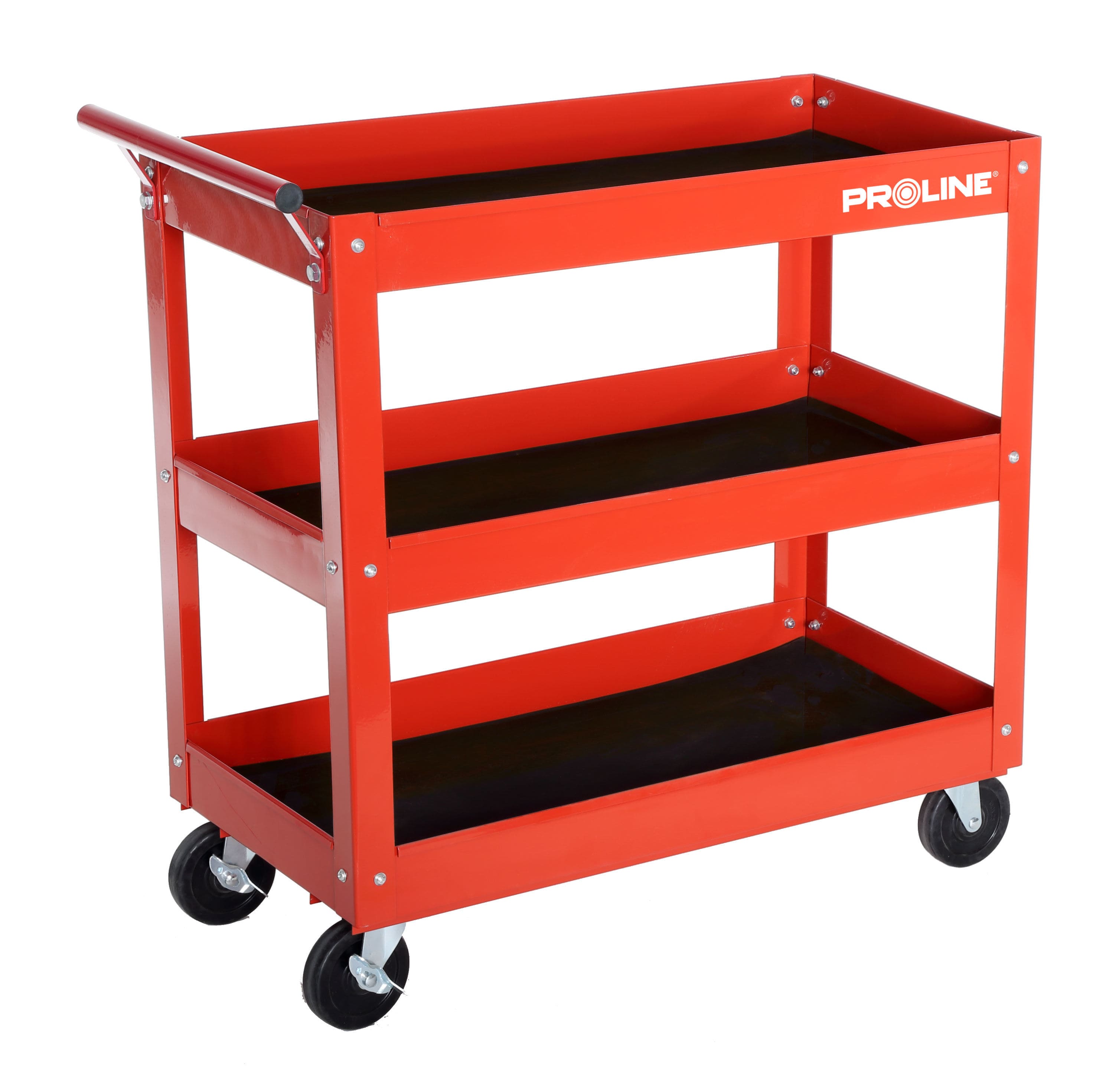 PROLINE TOOLS Verktygsvagn 3 hyllor 200 kg, Stål 2 mm, Gummimattor, Broms, 73 x 38 x 76 cm, Proline