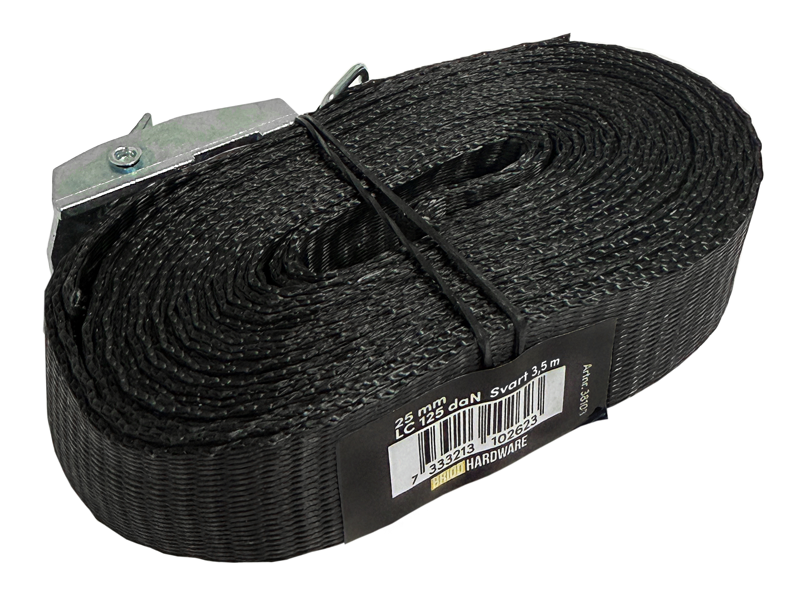 Spännband 25 mm, 3,5 m svart LC: 125 daN Briod Hardware