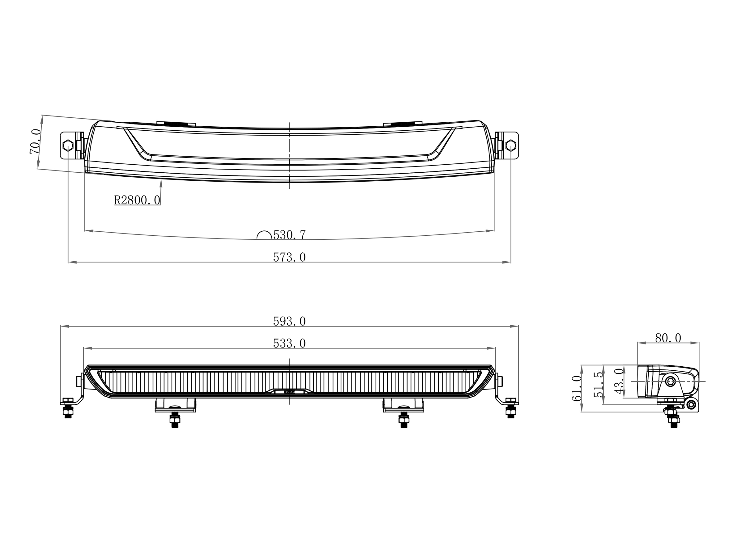 OZZ 20” svart ledramp utan pos med dynamisk reflektor 533 mm - 2