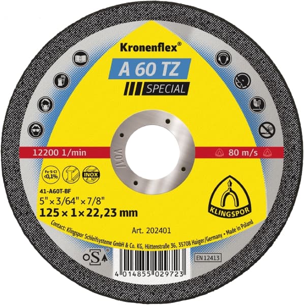 Kapskiva för metall 125 x 1.0 x 22 A60TZ Special, Kronenflex Klingspor