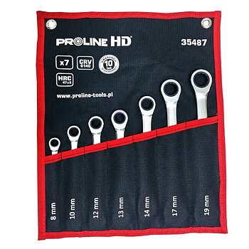 PROLINE TOOLS HD Spärrkombinyckelsats 7 Delar 8-19 mm, 72 Kugg Heavy Duty, Proline HD