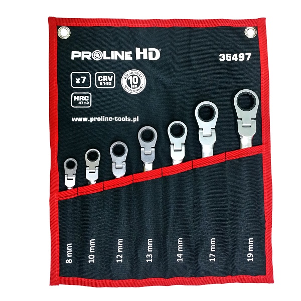 PROLINE TOOLS HD Kombinyckelsats Ledad Spärr, 7 Delar 8-19 mm 72 Kugg, Proline HD