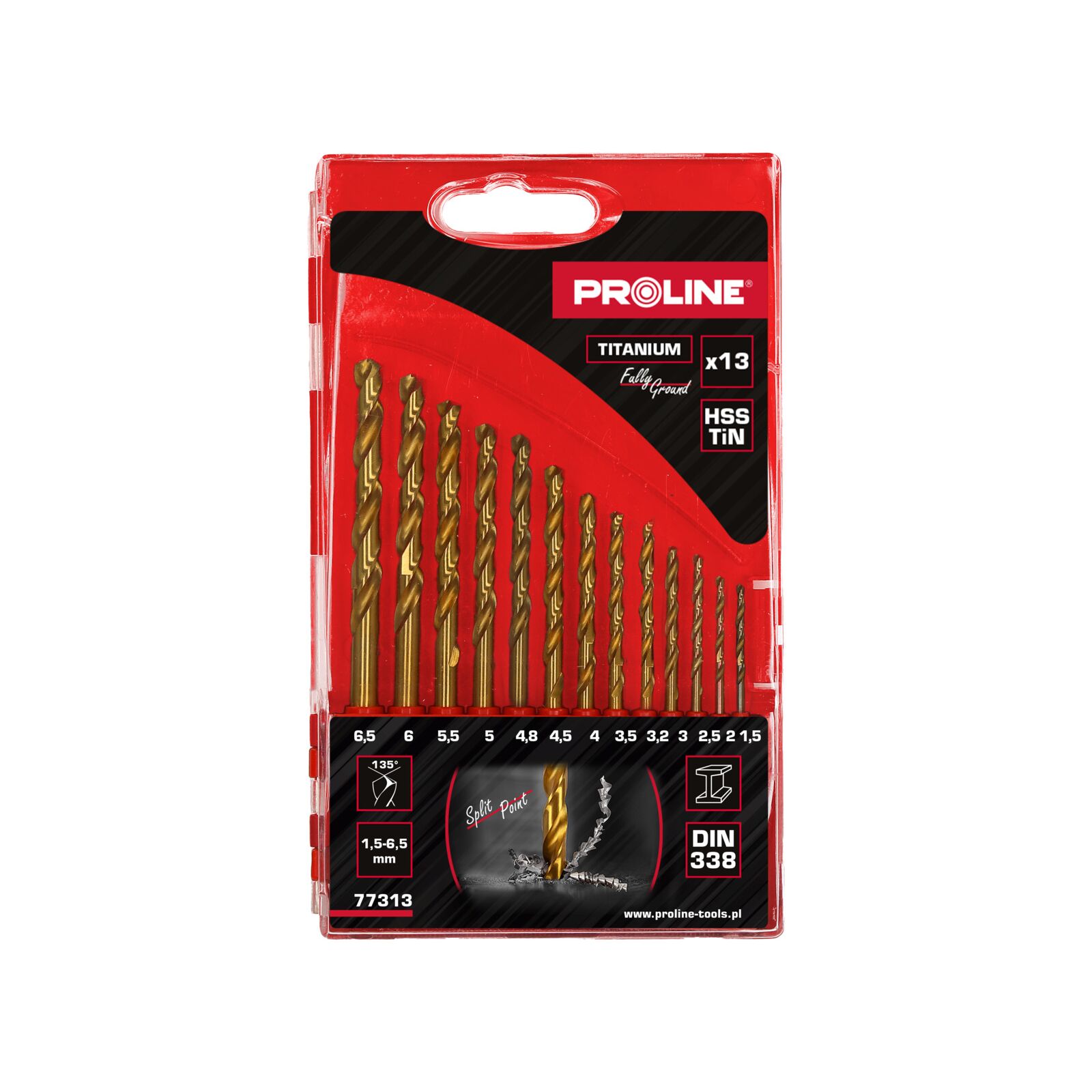 PROLINE TOOLS 13 Delar, HSSTiN Spiralborr, DIN338 (1, 5-6, 5 mm), Proline