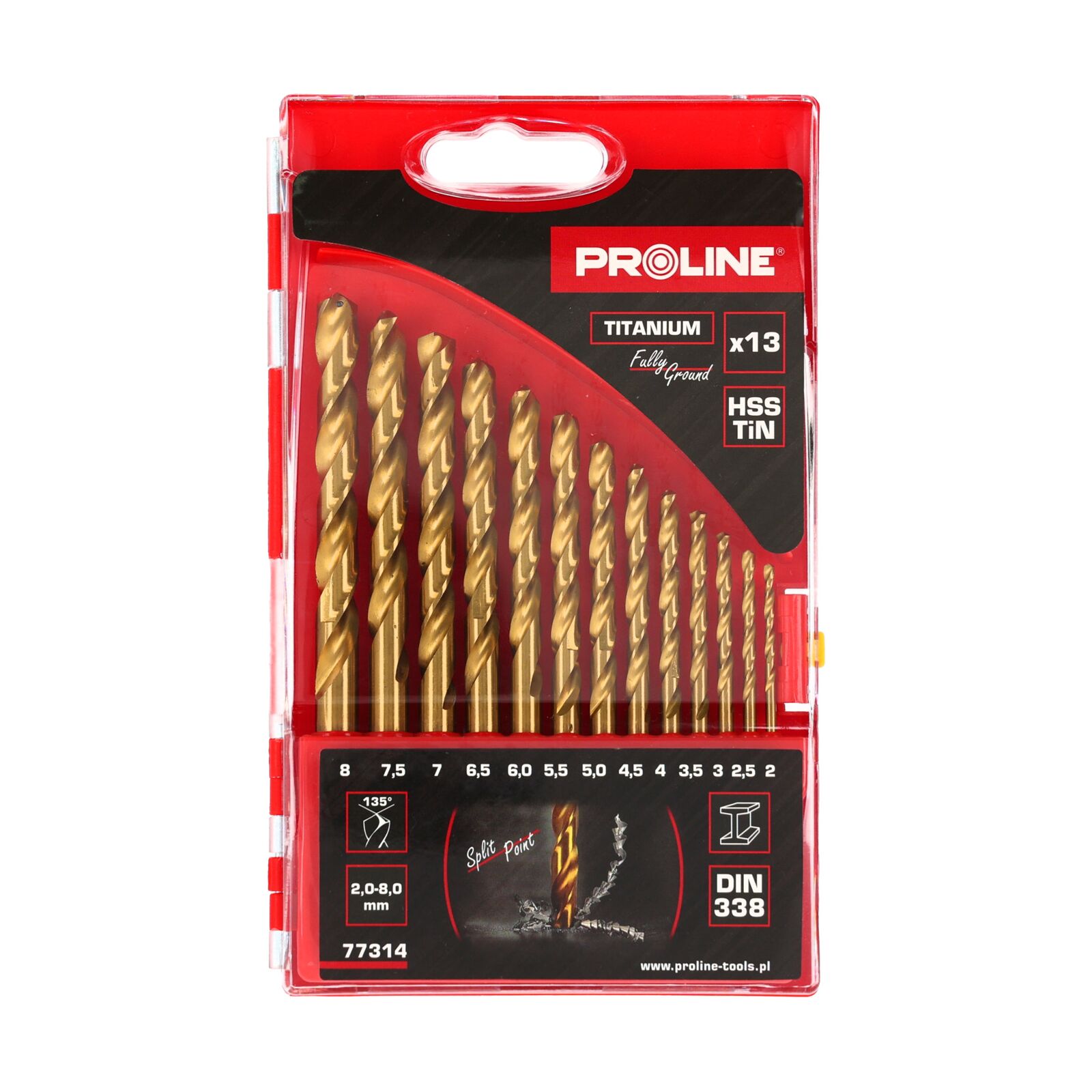 PROLINE TOOLS 13 Delar, HSSTiN Spiralborr, DIN338 (2-8 mm), Proline