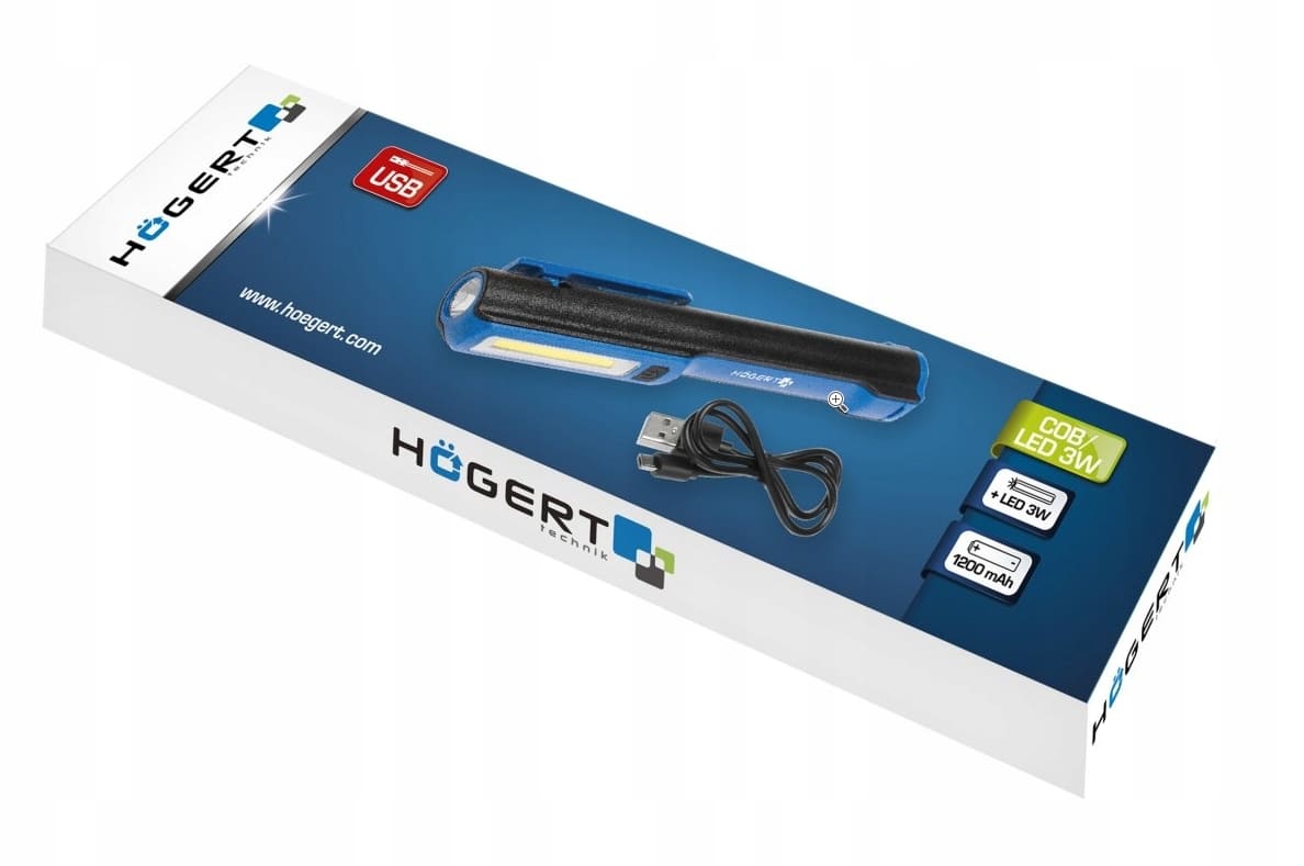 Arbetslampa COB LED 160LM, laddbar 3.7V, 1200 mAh, magnet och krok, USB - 2