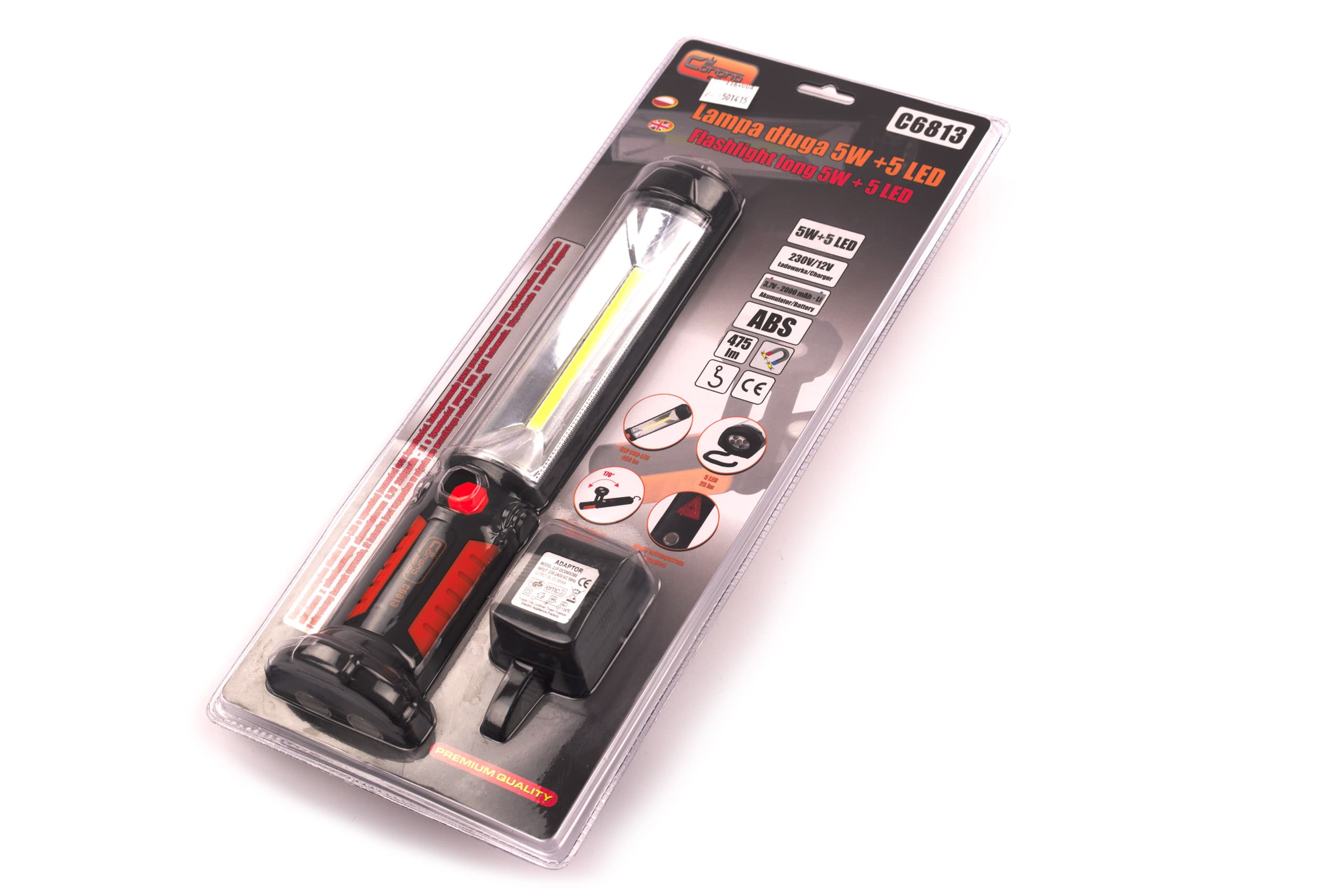 RICHMANN EXCLUSIVE Starkt arbetslampa COB LED 450LM + 25LM varningsblink, laddbar, magnet och krok, USB - 14
