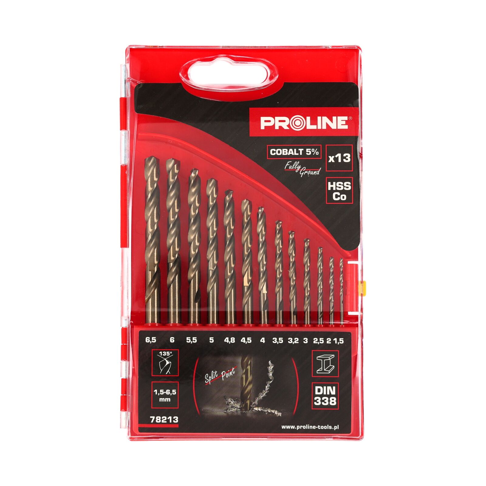 PROLINE TOOLS 13 Delar HSSCO Spiralborr, DIN338 (1, 5-6, 5 mm), Proline