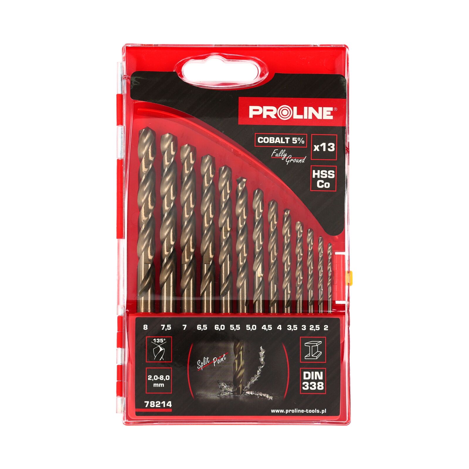 PROLINE TOOLS 13 Delar HSSCO Spiralborr DIN338 (2-8 mm), Proline