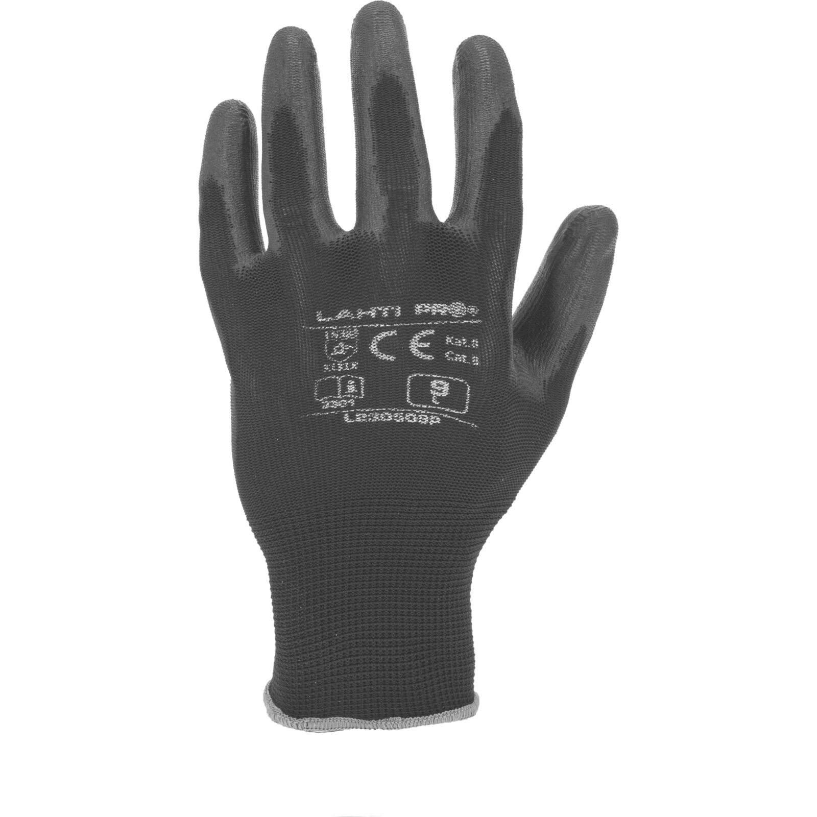 LahtiPro Arbetshandskar 12 par, polyuretan, svart-gråa, klass 2, CE, LAHTI (Handskestorlek : 8 [M] Handlängd 18,2cm Omkrets 20,3cm) - 5